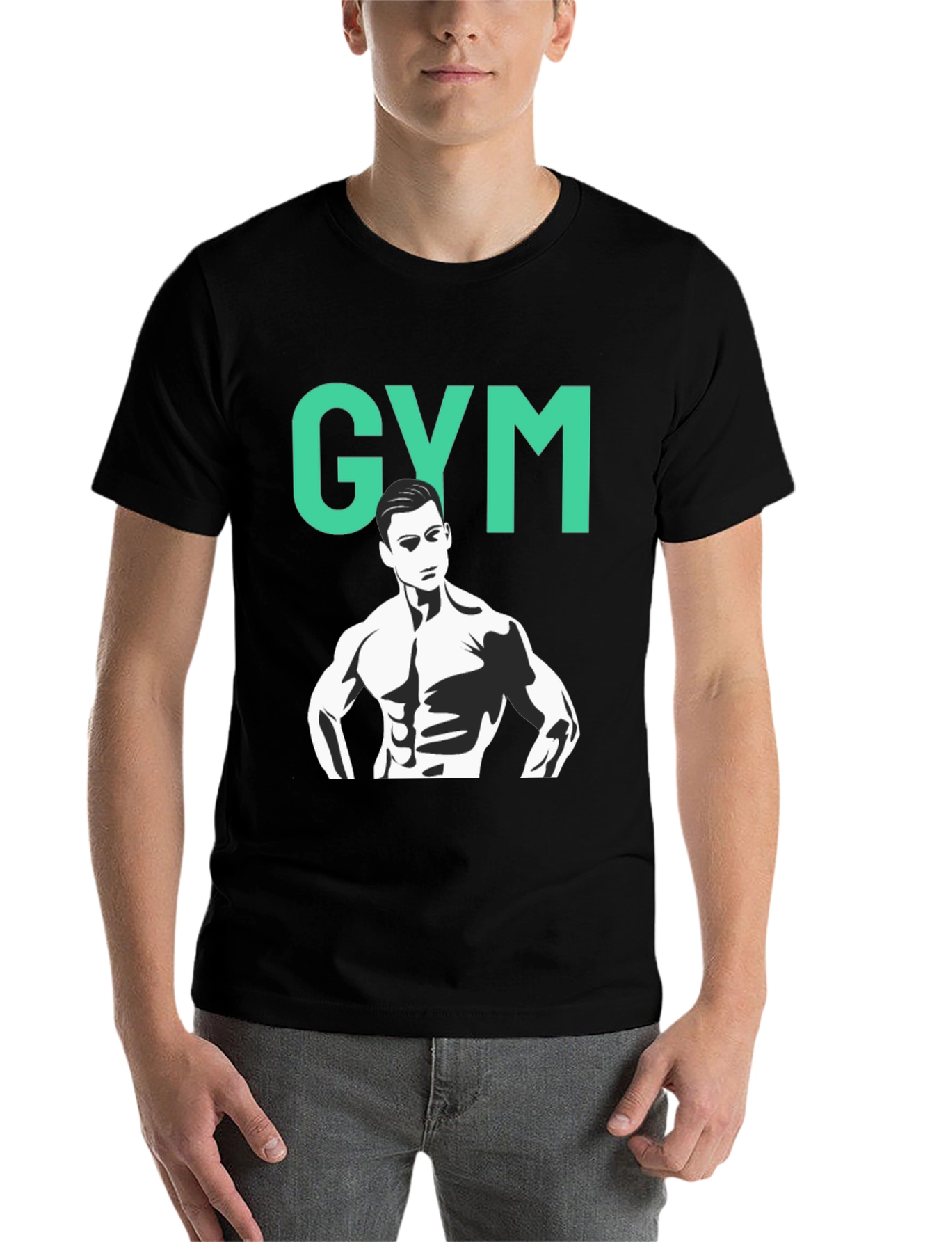 Black Gym Graphic Tee - Black Cotton Training Shirt view 7