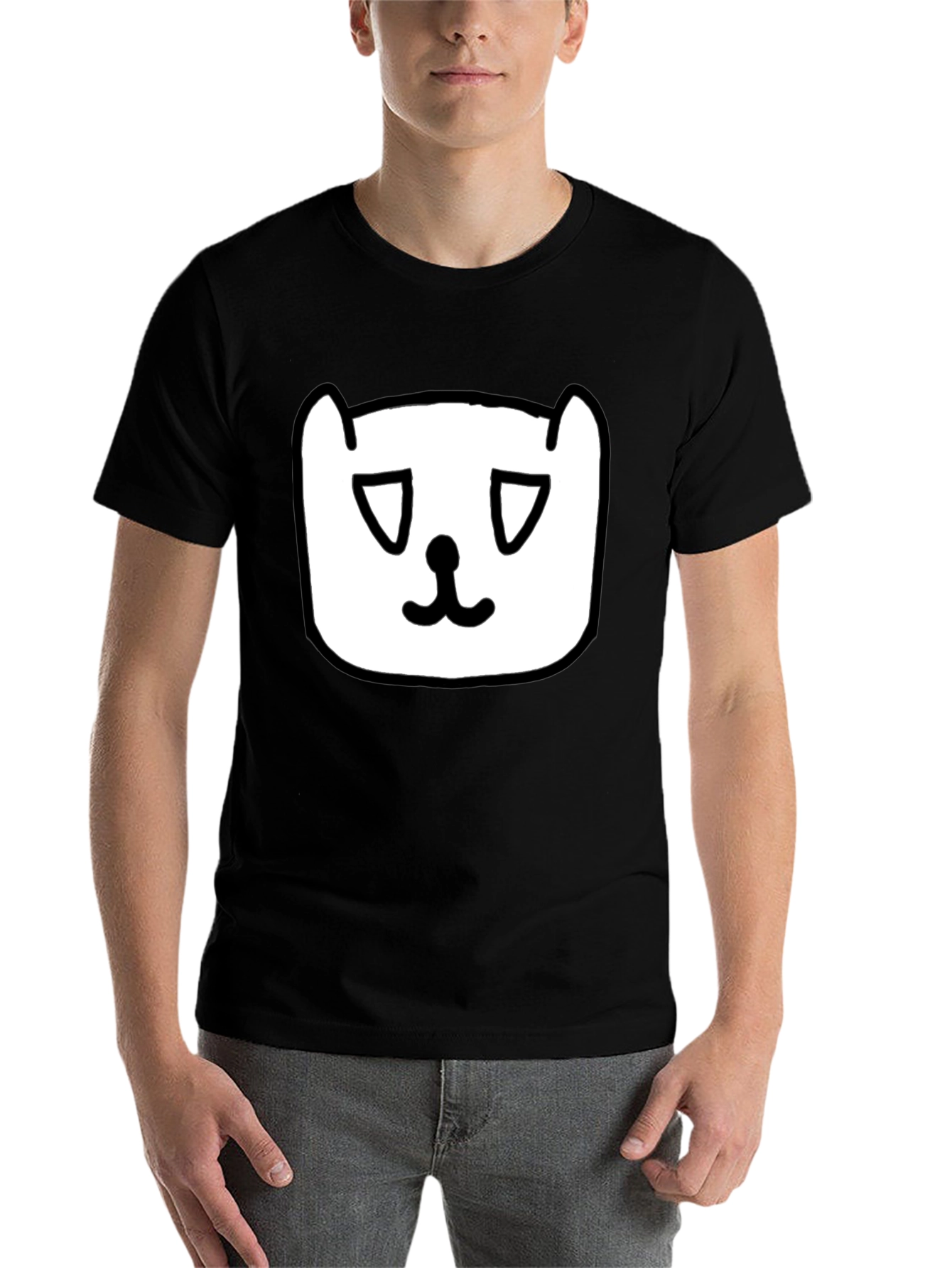 Black Sad Cat Face Graphic Black T-Shirt view 7