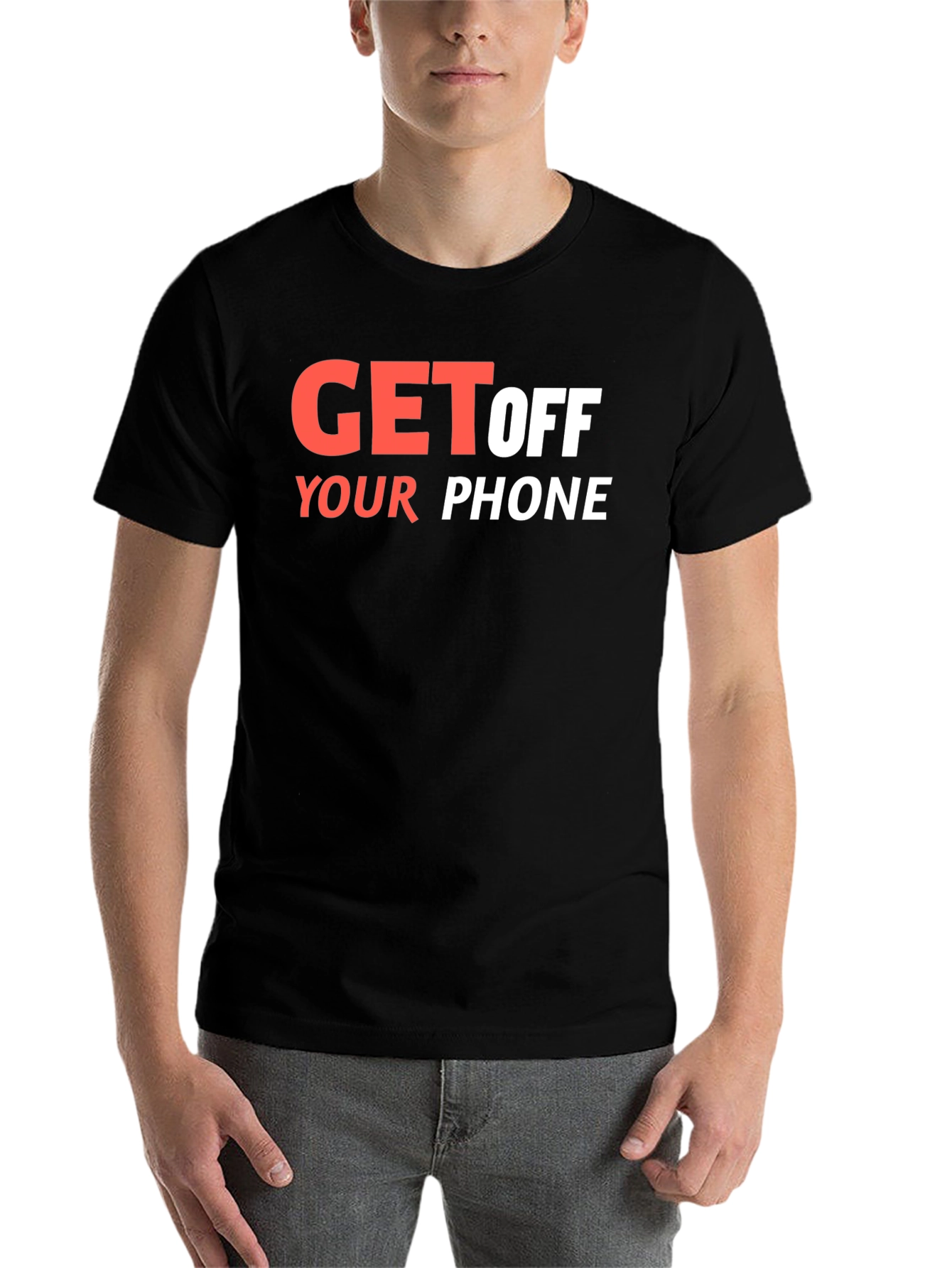 Black Get Off Your Phone Graphic Tee - Black Cotton Blend view 7