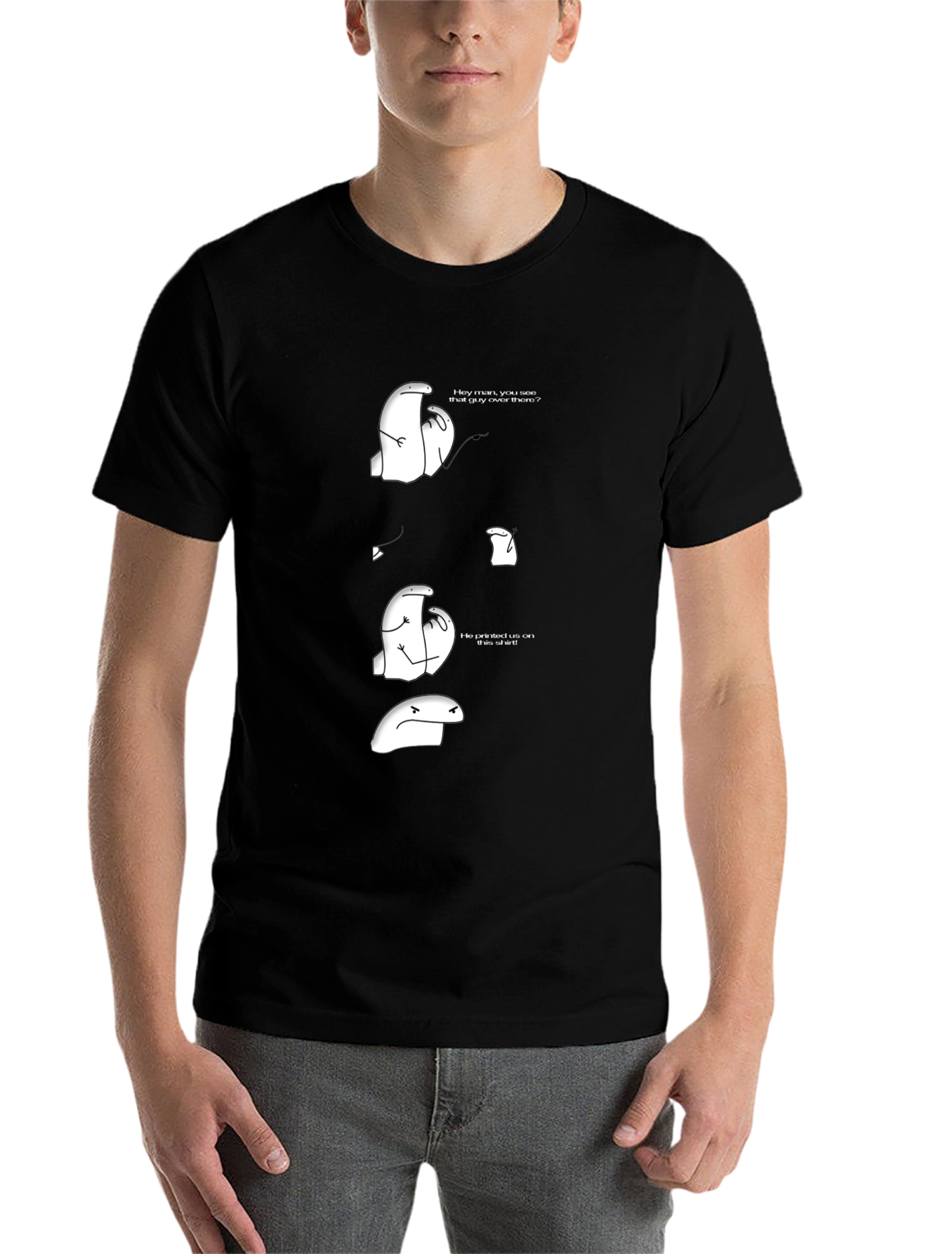 Black Humorous Cartoon Graphic Tee - Black Casual T-Shirt view 7