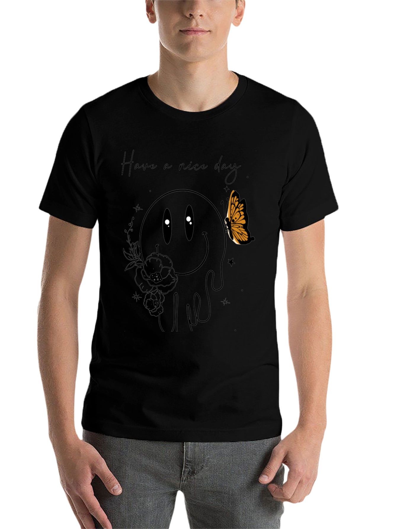 Black Have a Nice Day Smiley Face Graphic Tee - Black view 7