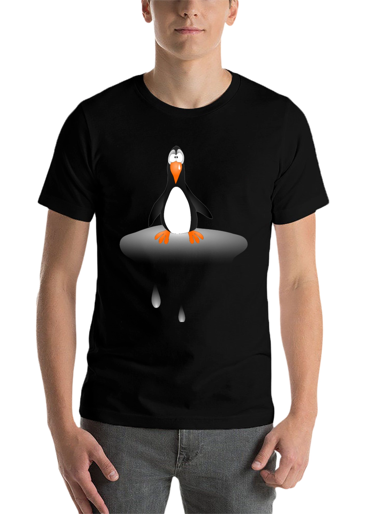 Black Penguin Cartoon Graphic Tee - Unisex Black T-Shirt view 7