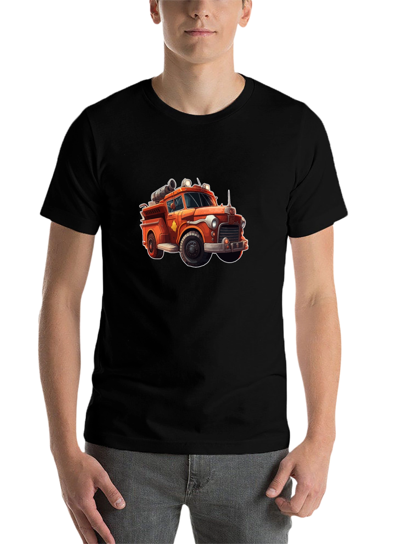 Black Vintage Cartoon Firetruck T-Shirt view 7