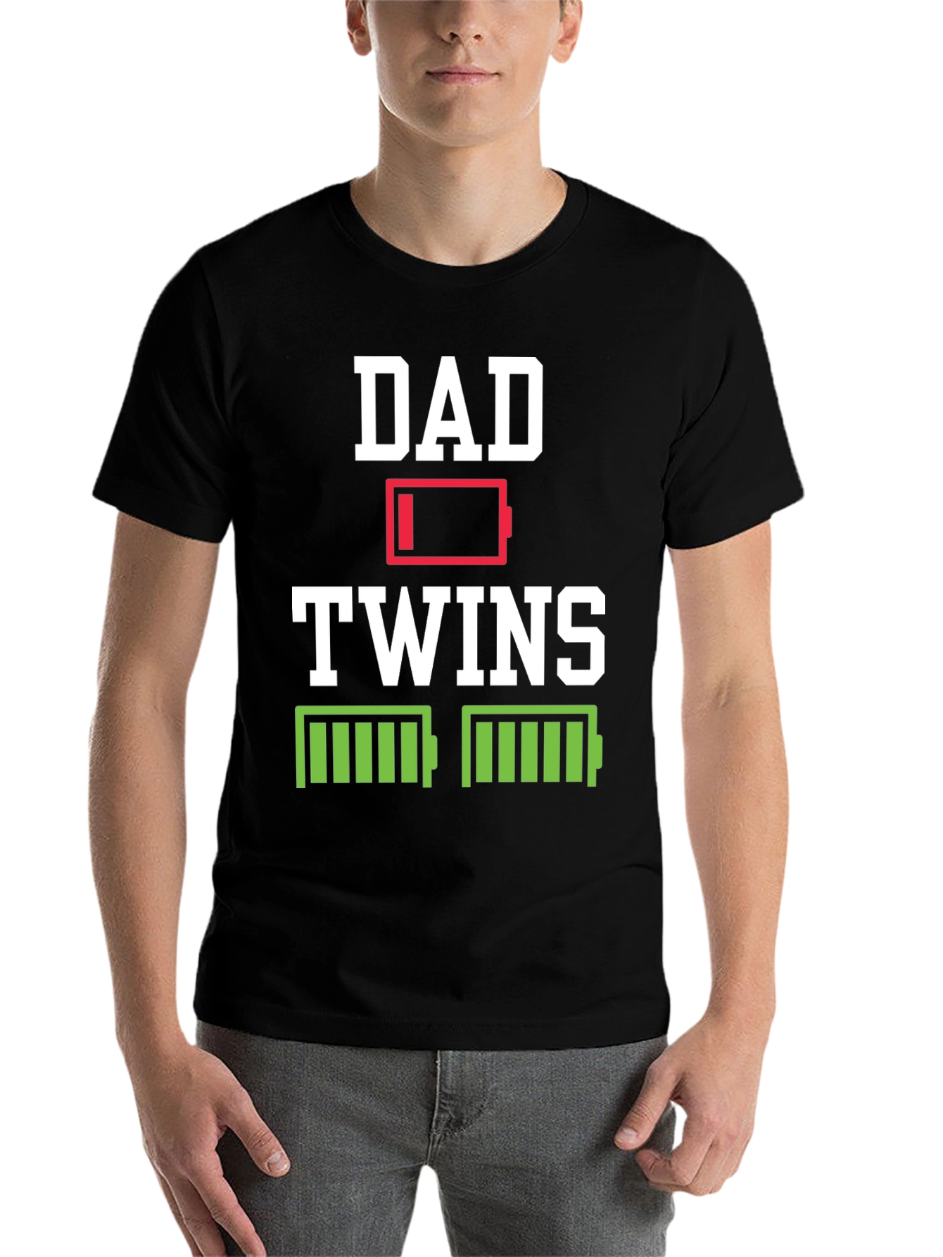 Black Dad of Twins Low Battery T-Shirt view 7