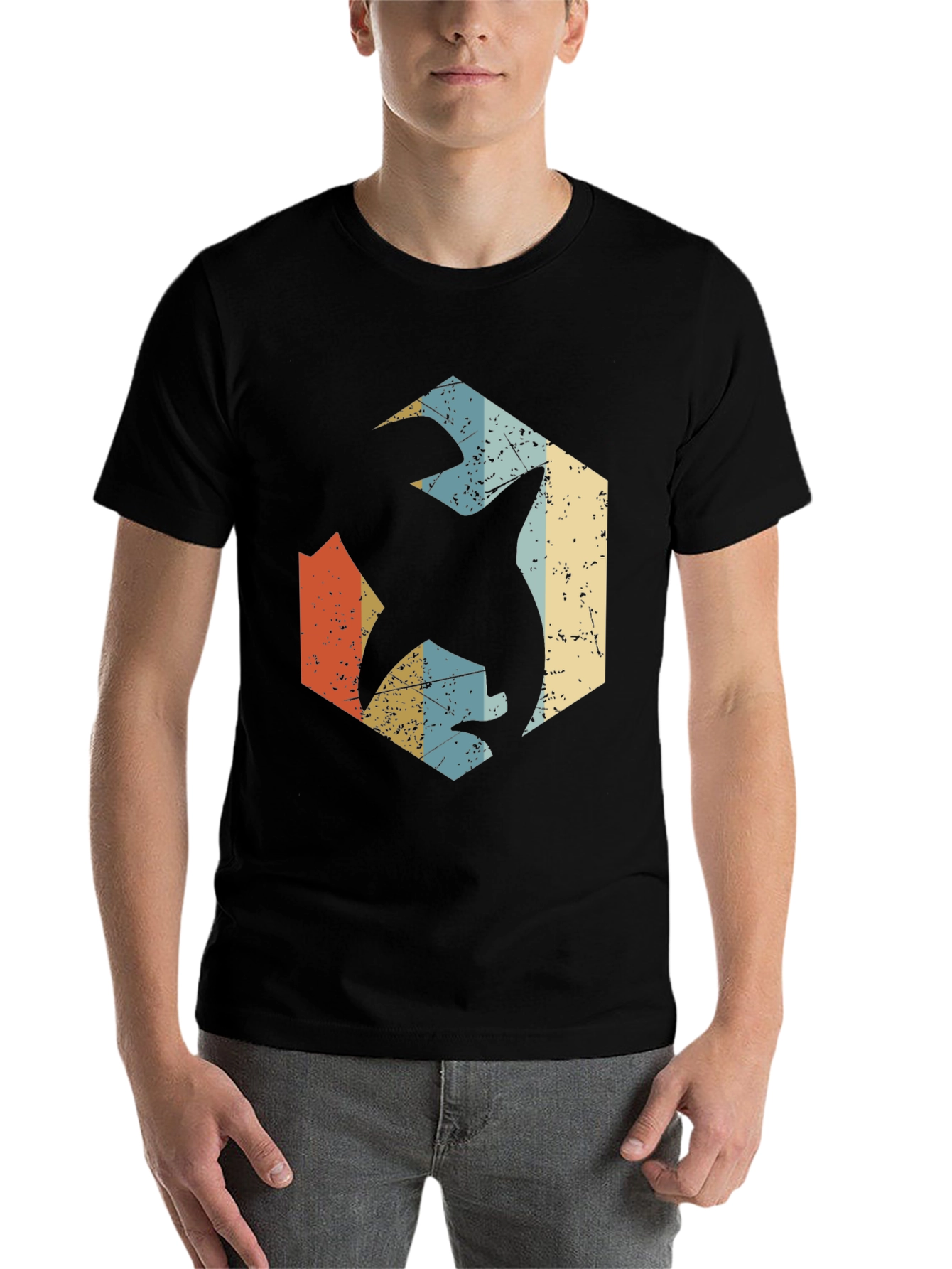 Black Retro Shark Graphic Tee - Black Cotton Blend view 7