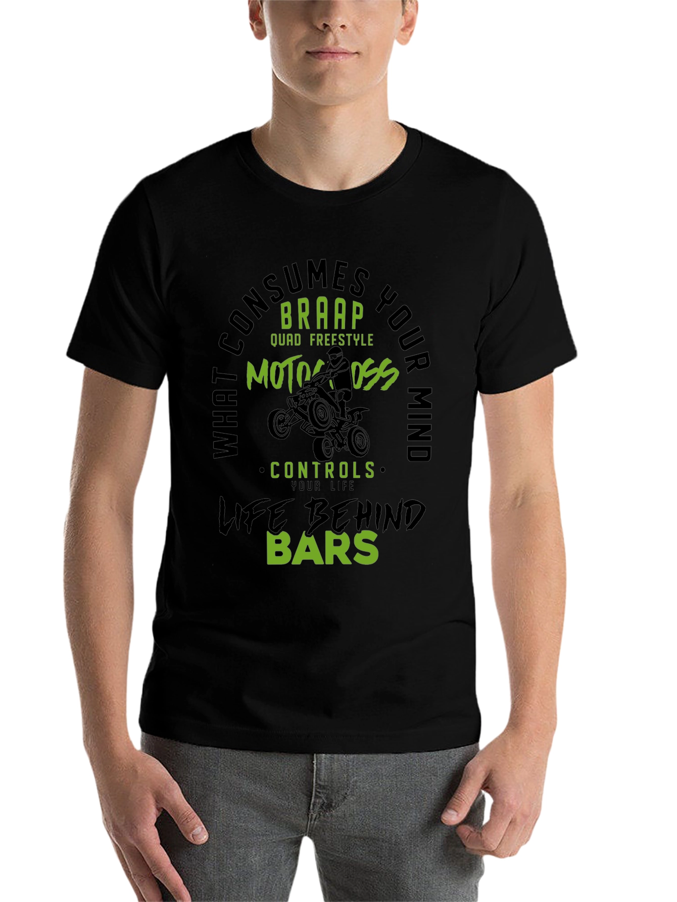 Black Motocross Life Behind Bars Graphic Tee view 7