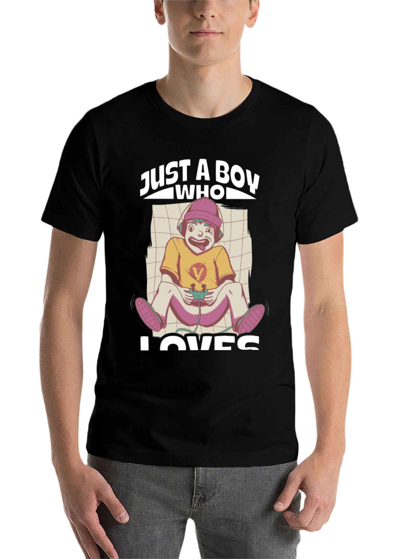 Black Just a Boy Who Loves Gaming Black T-Shirt view 7