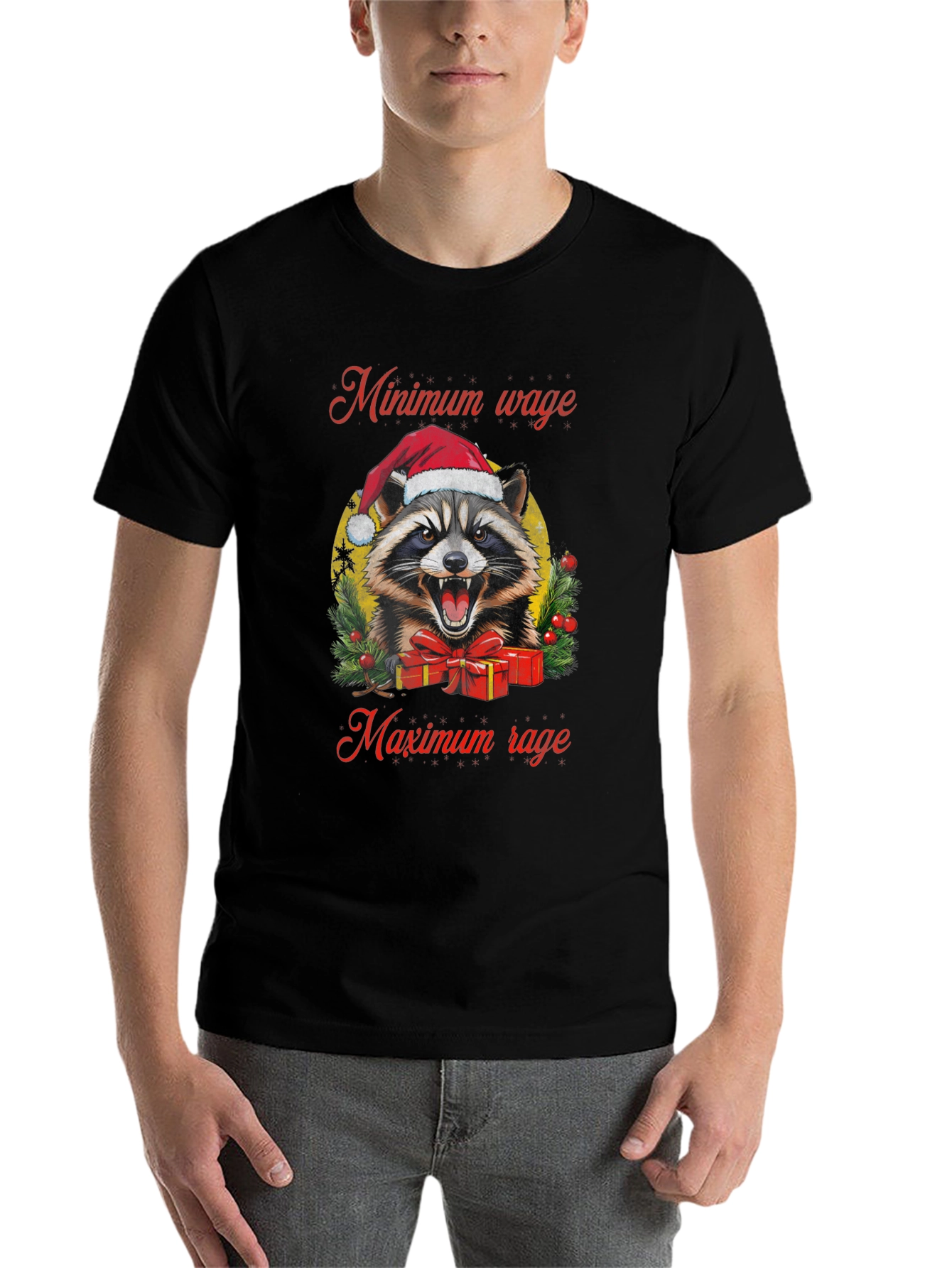 Black Minimum Wage Maximum Rage Raccoon Graphic Tee view 7