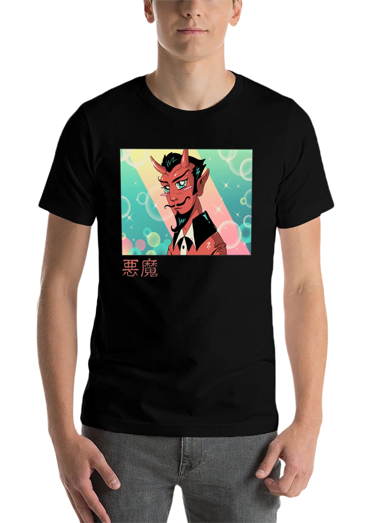 Black Anime Devil Graphic Tee - Soft Cotton Black T-Shirt view 7