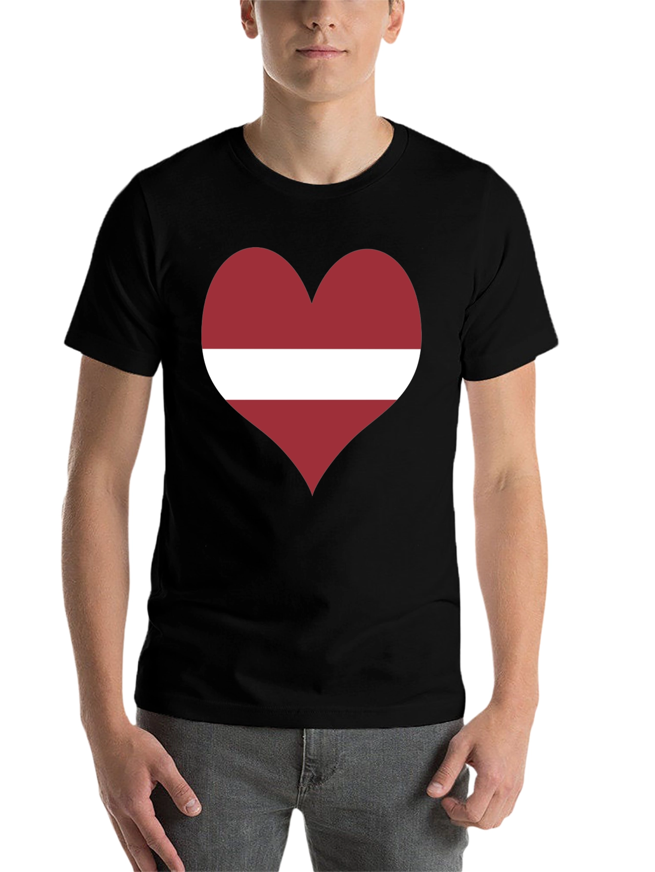 Black Latvia Flag Heart T-Shirt - Show Your Love! view 7