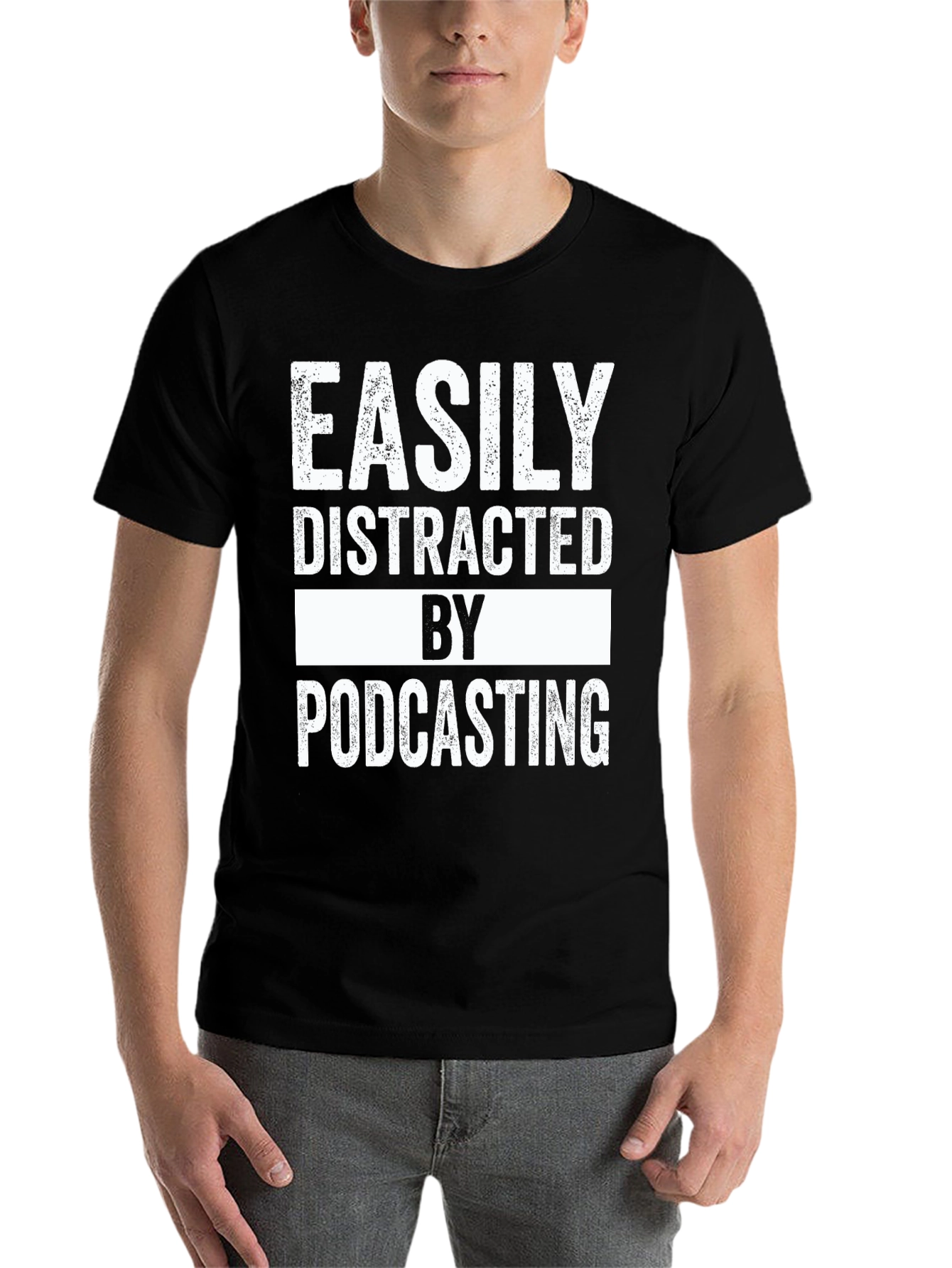 Black Easily Distracted by Podcasting Black T-Shirt view 7