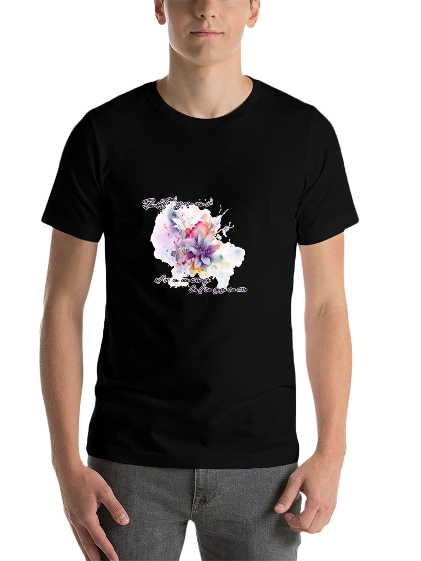 Black Floral Bloom Graphic Tee - Let Your Dreams Blossom view 7