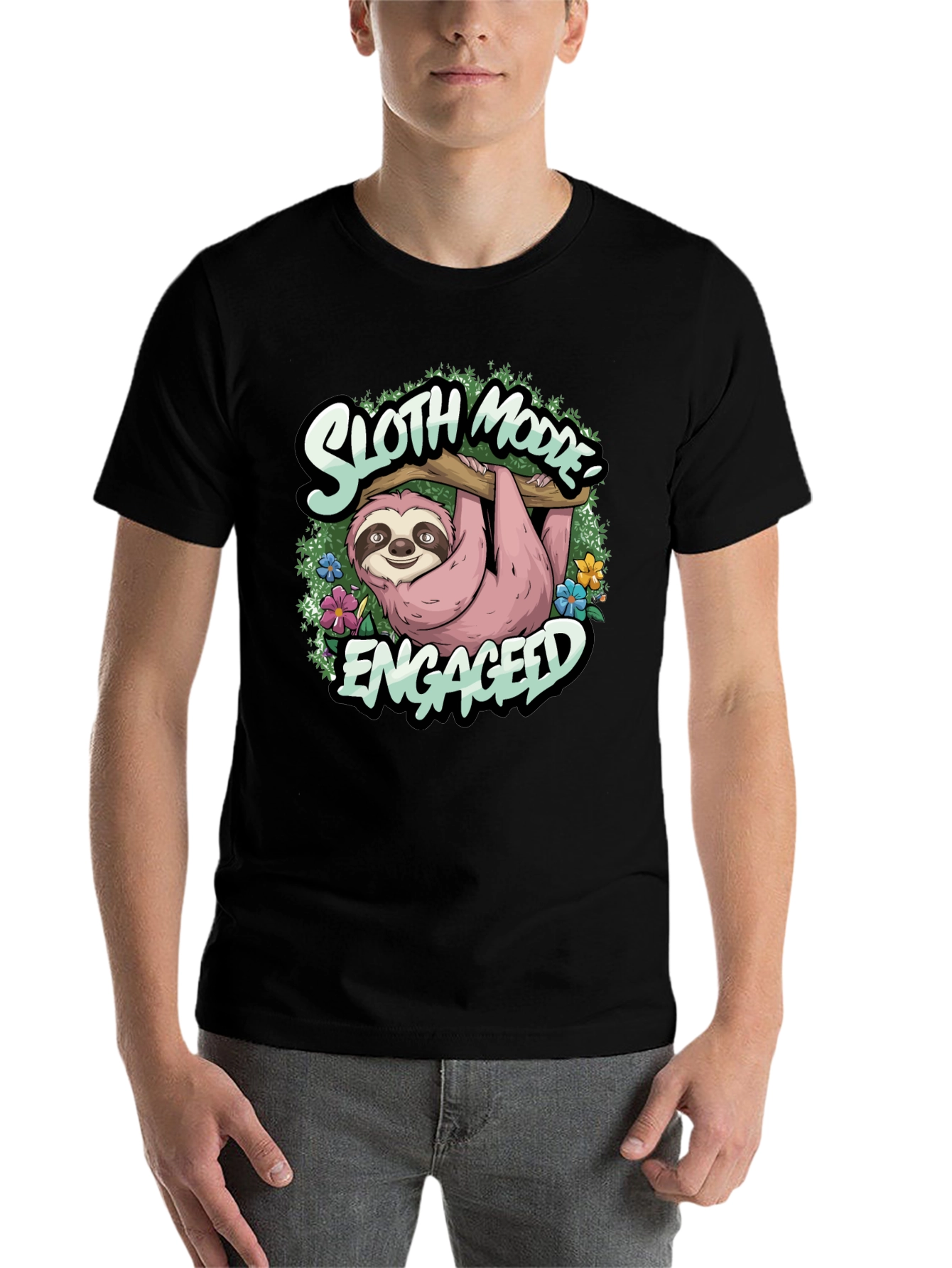 Black Sloth Mode Engaged Tee - Relaxed Casual Wear view 7