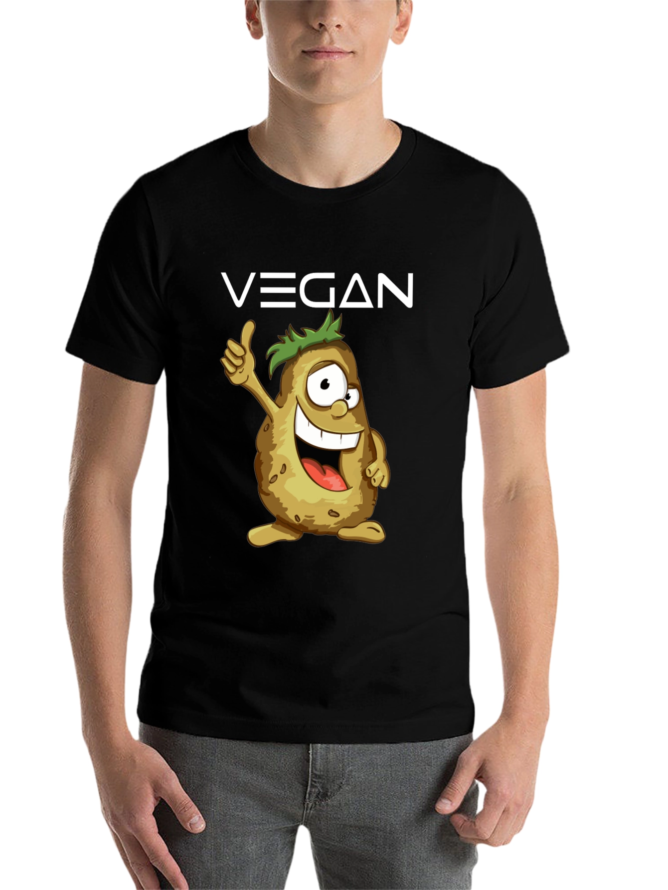 Black Vegan Potato Cartoon T-Shirt view 7