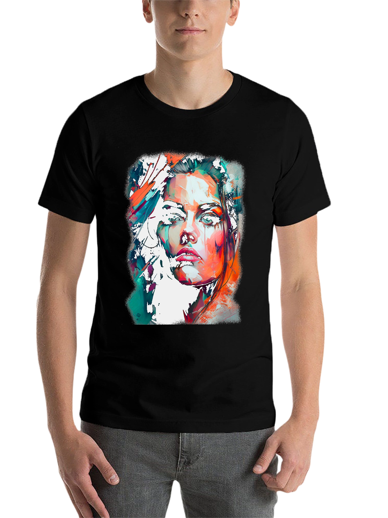 Black Abstract Woman Portrait Graphic Tee view 7