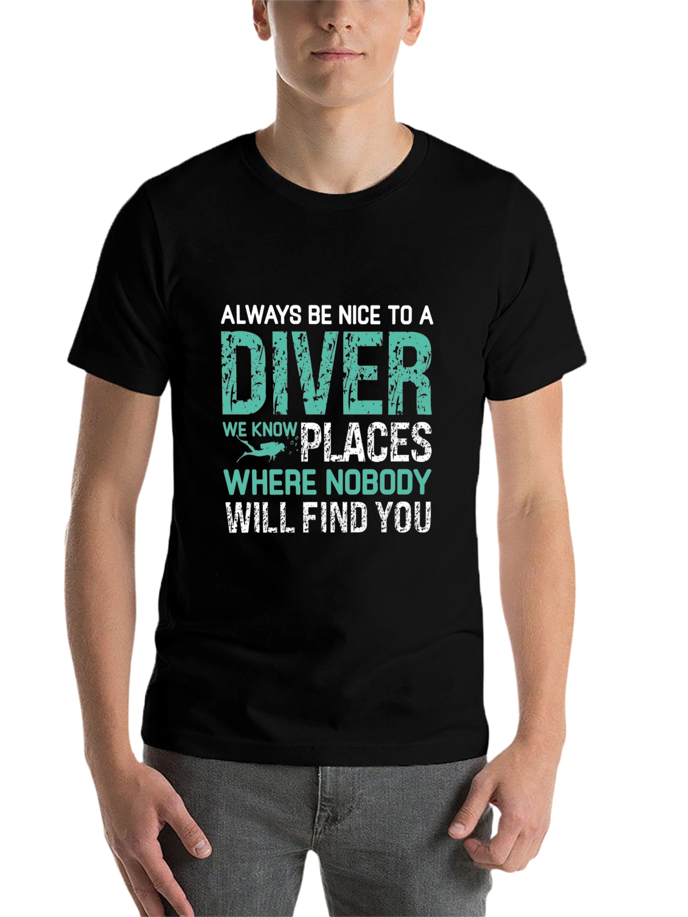 Black Funny Diver T-Shirt - Be Nice to a Diver view 7