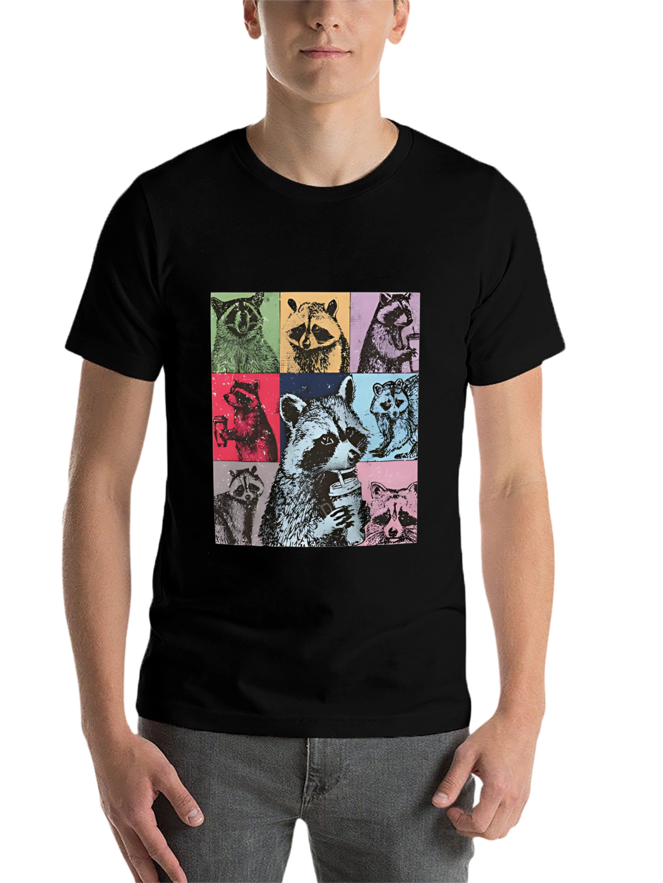 Black Raccoon Collage Graphic Tee - Novelty Design view 7