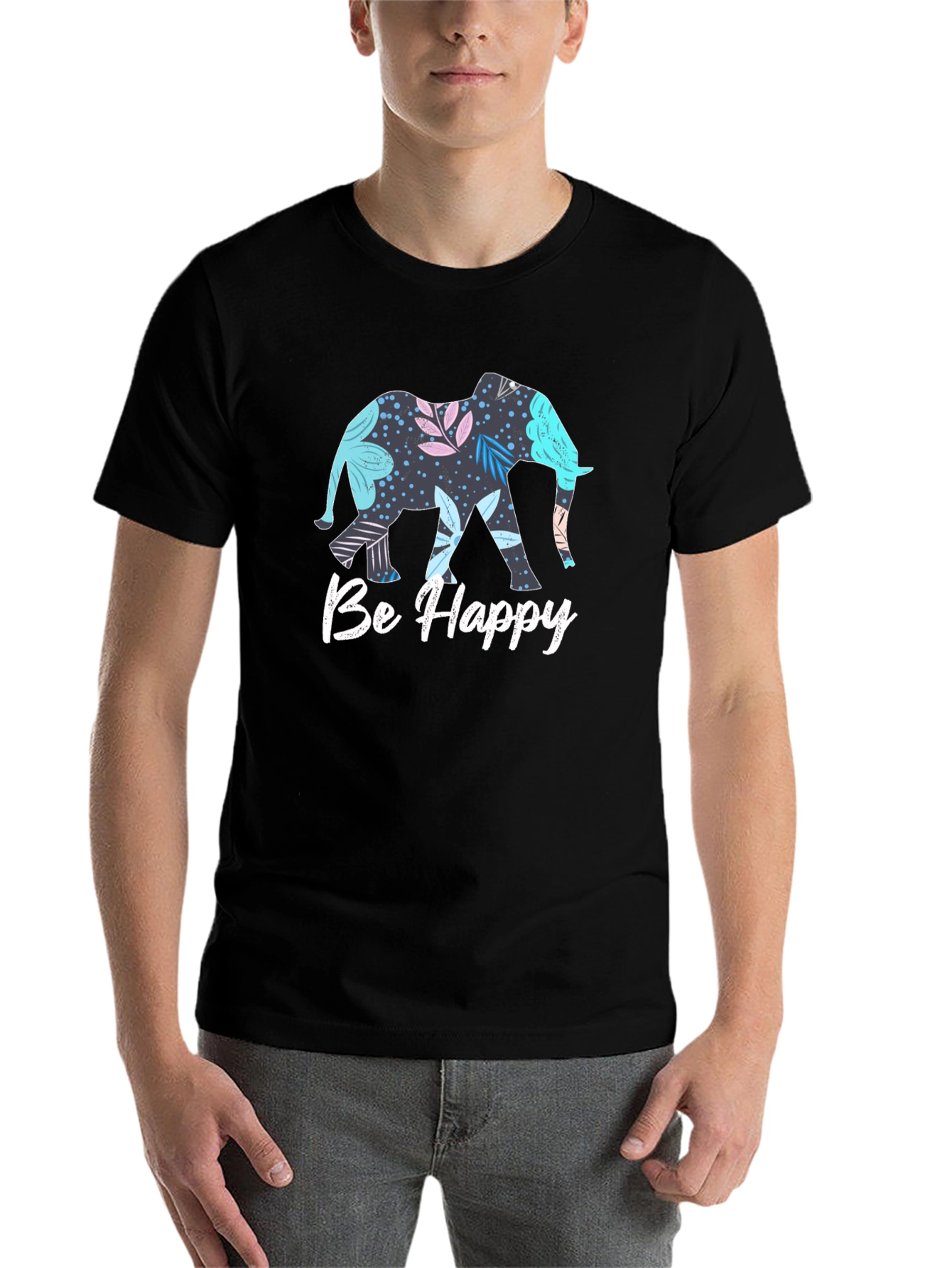 Black Elephant 'Be Happy' Graphic T-Shirt view 7