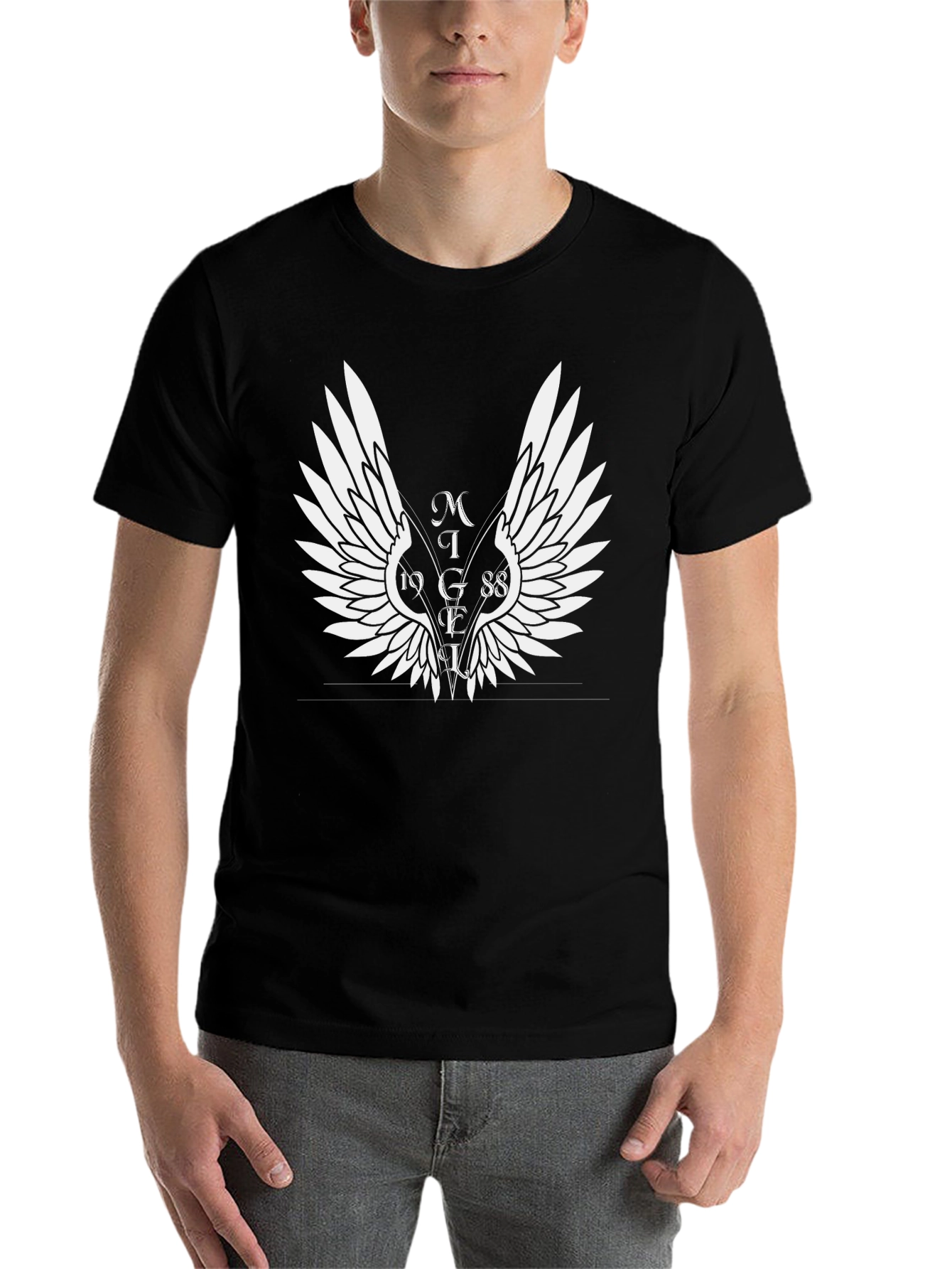 Black Winged Graphic T-Shirt - Black Cotton Tee view 7