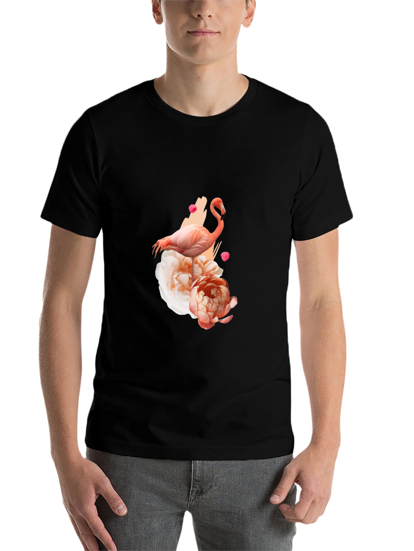 Black Flamingo Floral Graphic Tee - Black Cotton Blend Shirt view 7