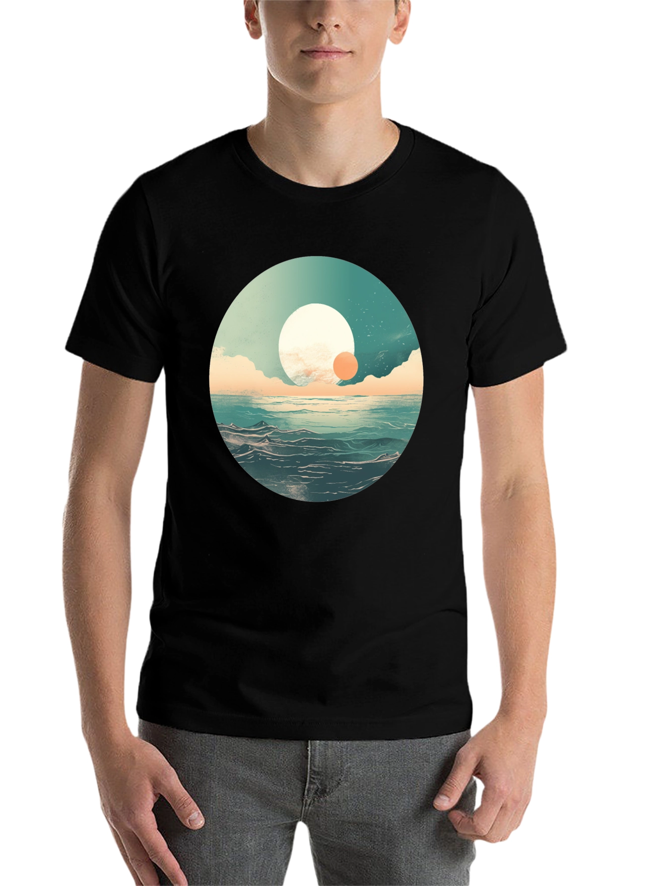 Black Ocean Sunrise Graphic Tee - Black Crew Neck view 7