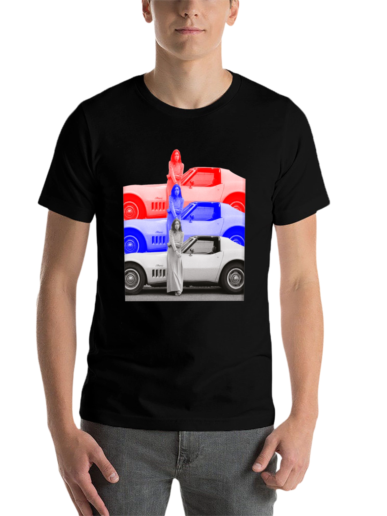 Black Vintage Vette T-Shirt - Retro Car Graphic Tee view 7