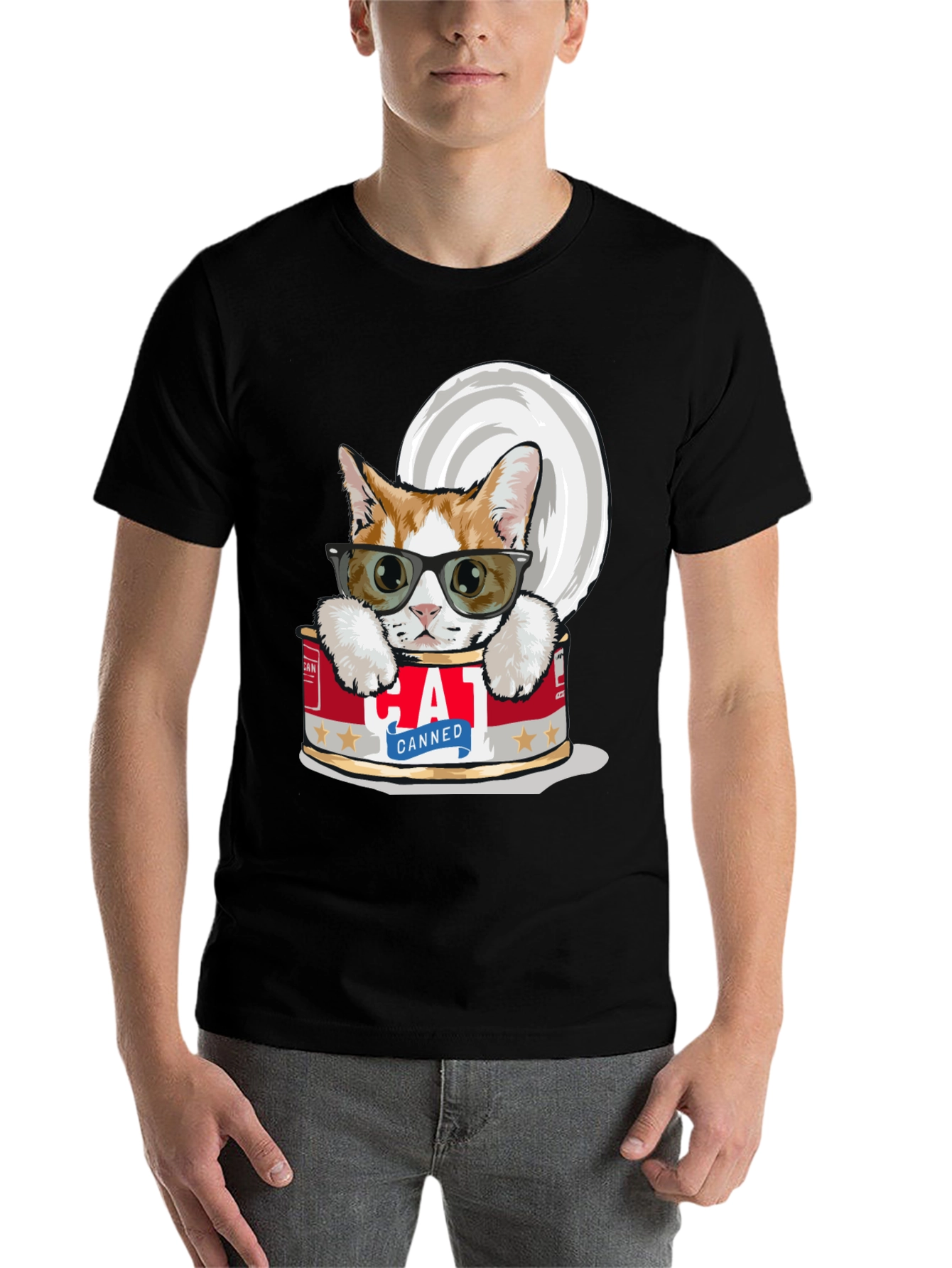 Black Canned Cat T-Shirt - Funny Graphic Tee view 7