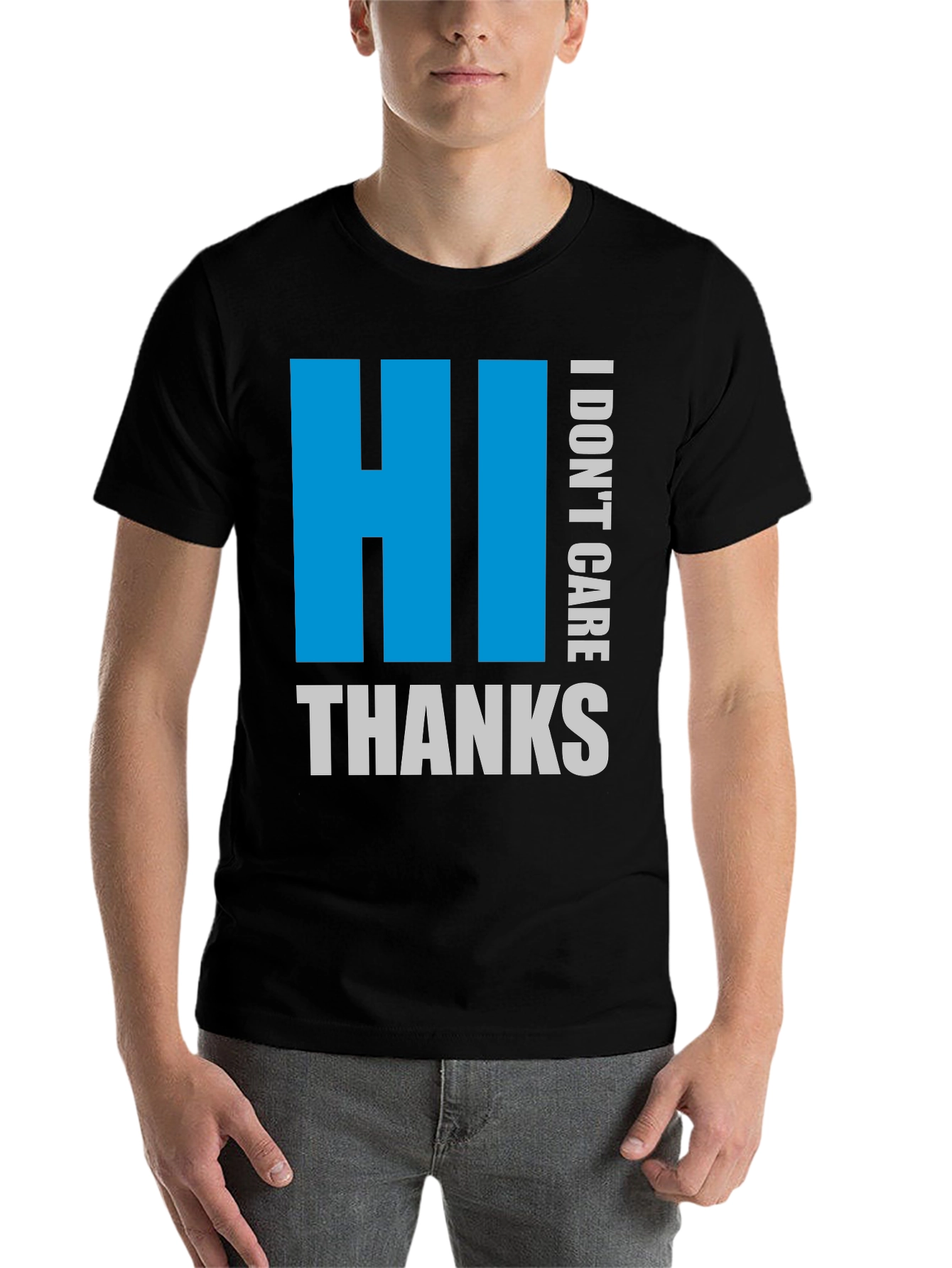 Black HI I DON'T CARE THANKS Black Tee view 7