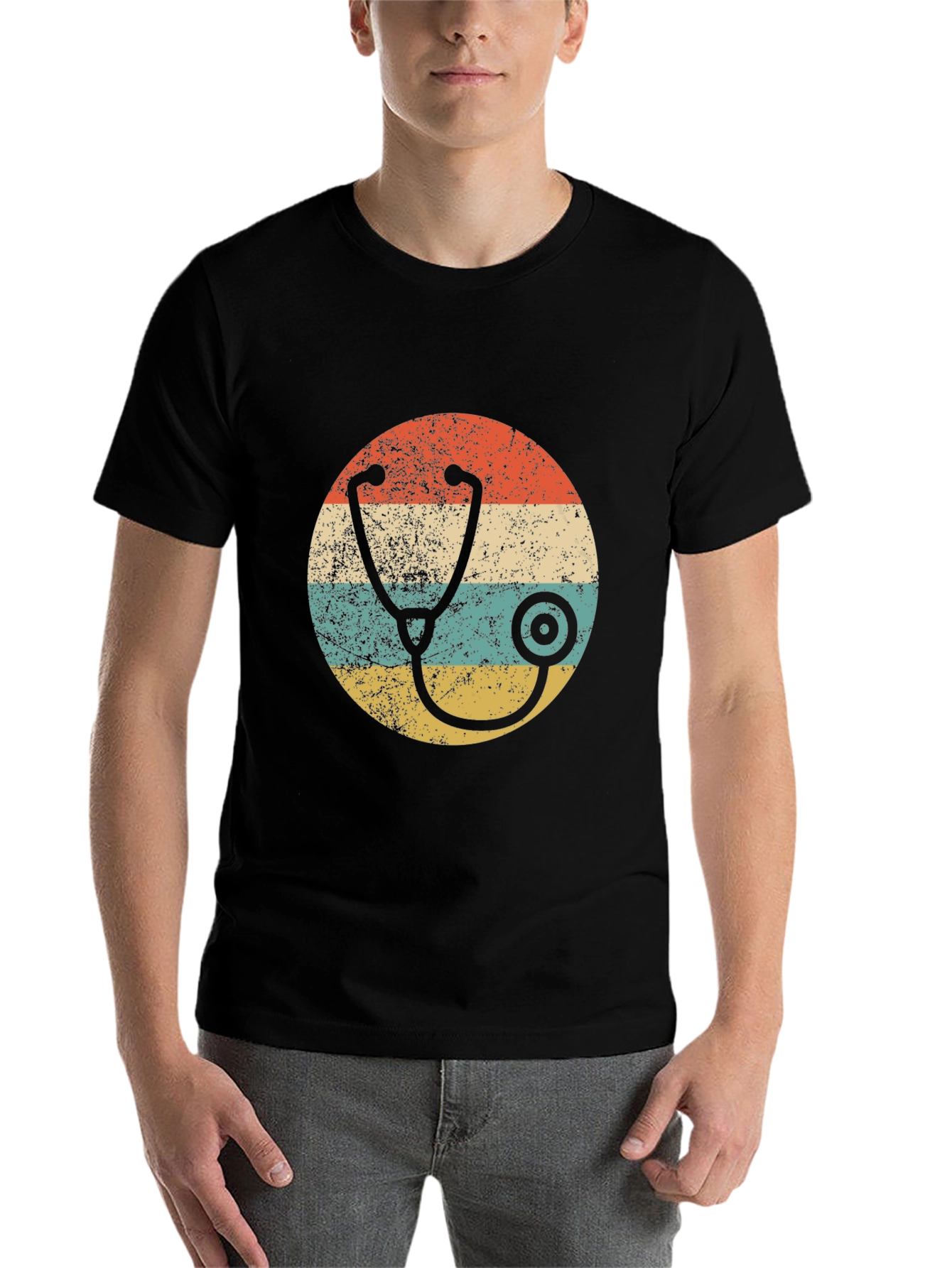 Black Retro Stethoscope Graphic Tee view 7