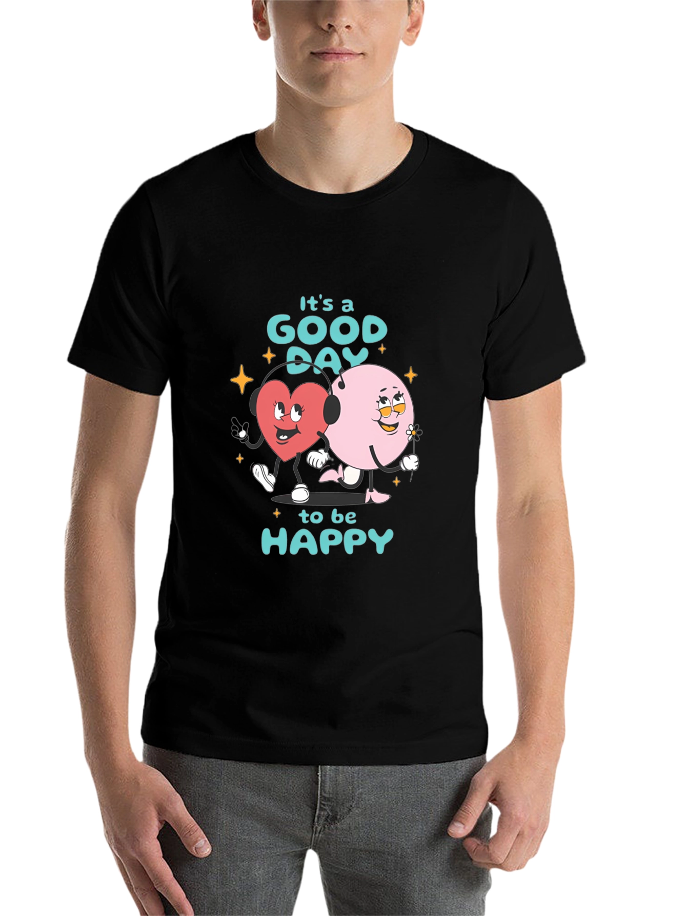 Black Good Day to be Happy Graphic T-Shirt view 7