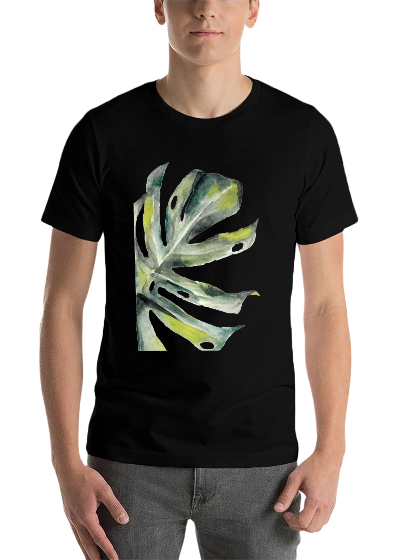 Black Tropical Leaf Graphic T-Shirt - Black view 7