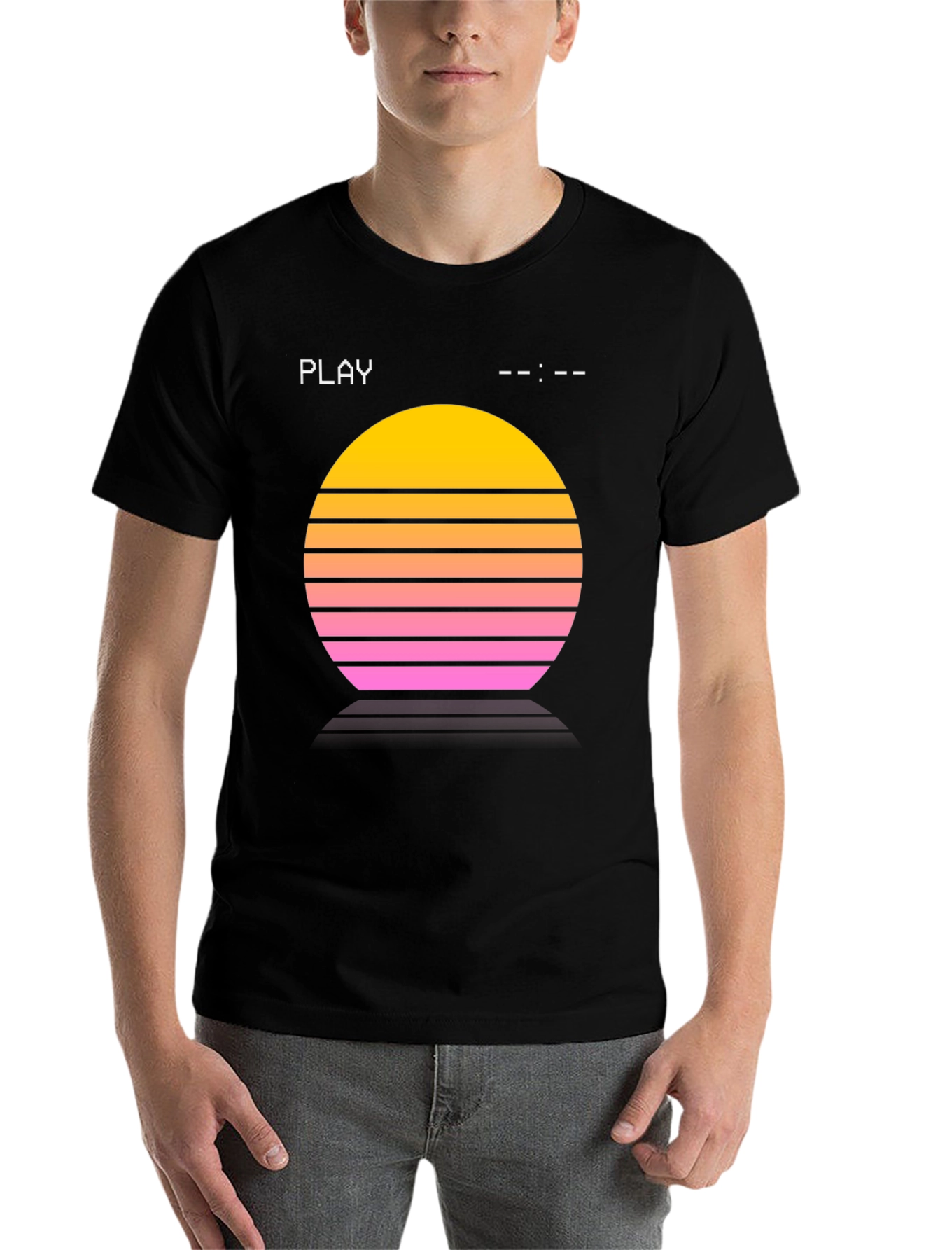Black Retro Sunset Tee - Synthwave Style view 7