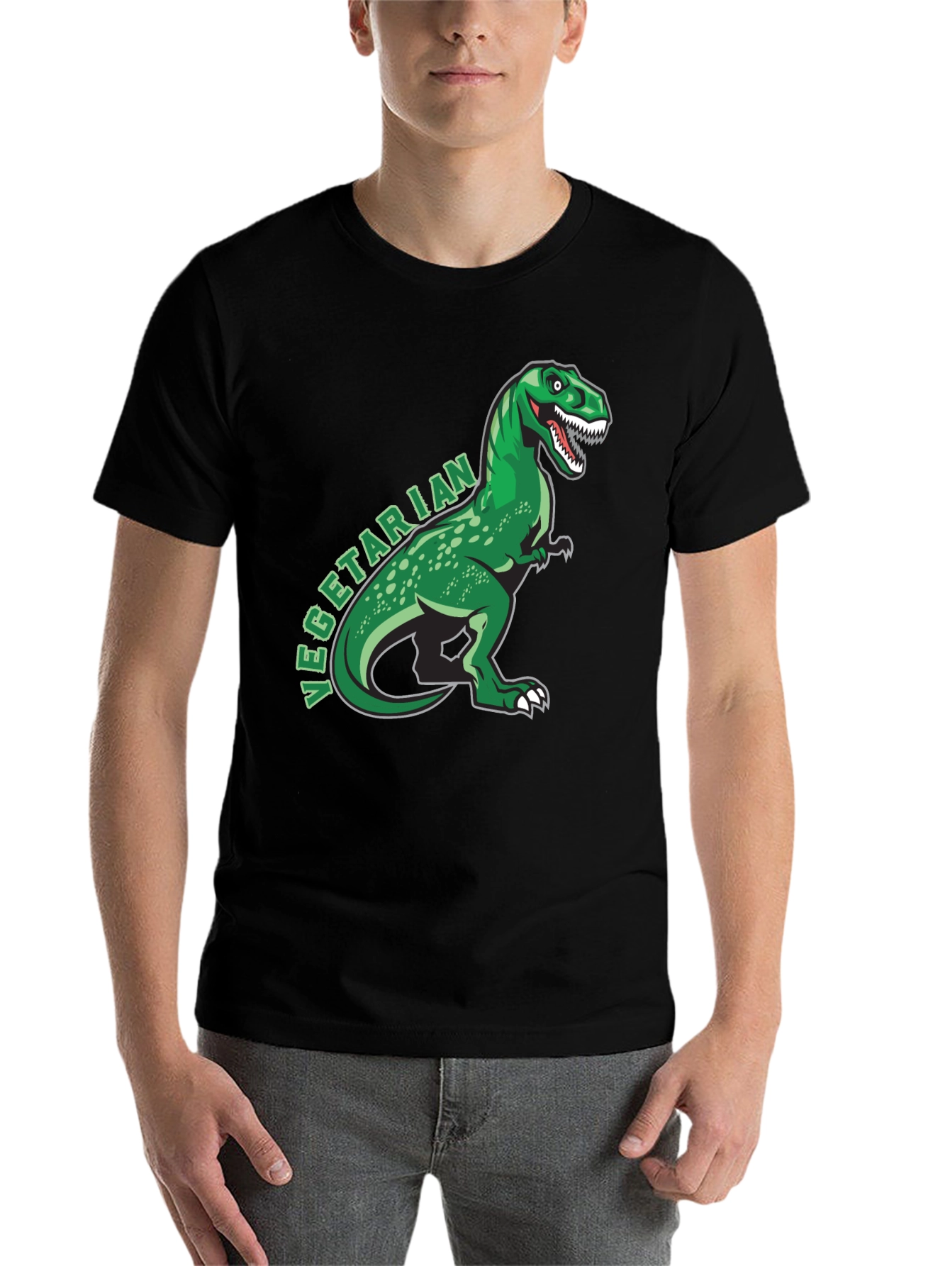 Black Vegetarian Dinosaur T-Shirt - Funny Graphic Tee view 7