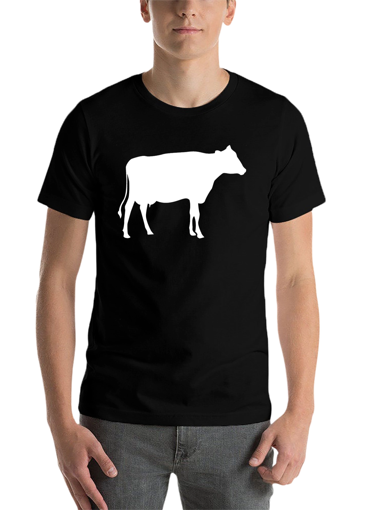 Black Cow Graphic Black T-Shirt - Soft Cotton Crew Neck view 7