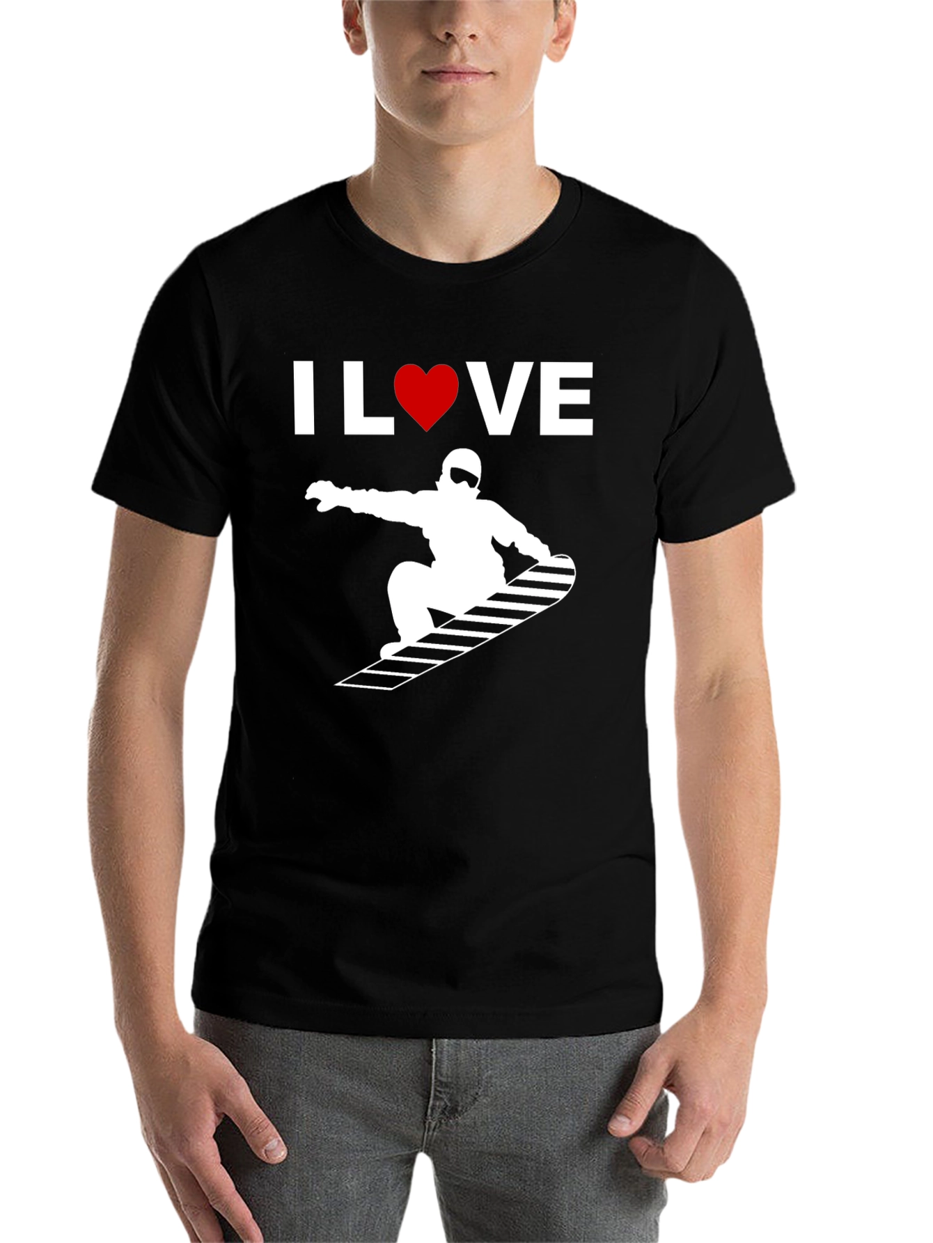 Black I Love Snowboarding Graphic Tee - Black Cotton T-Shirt view 7