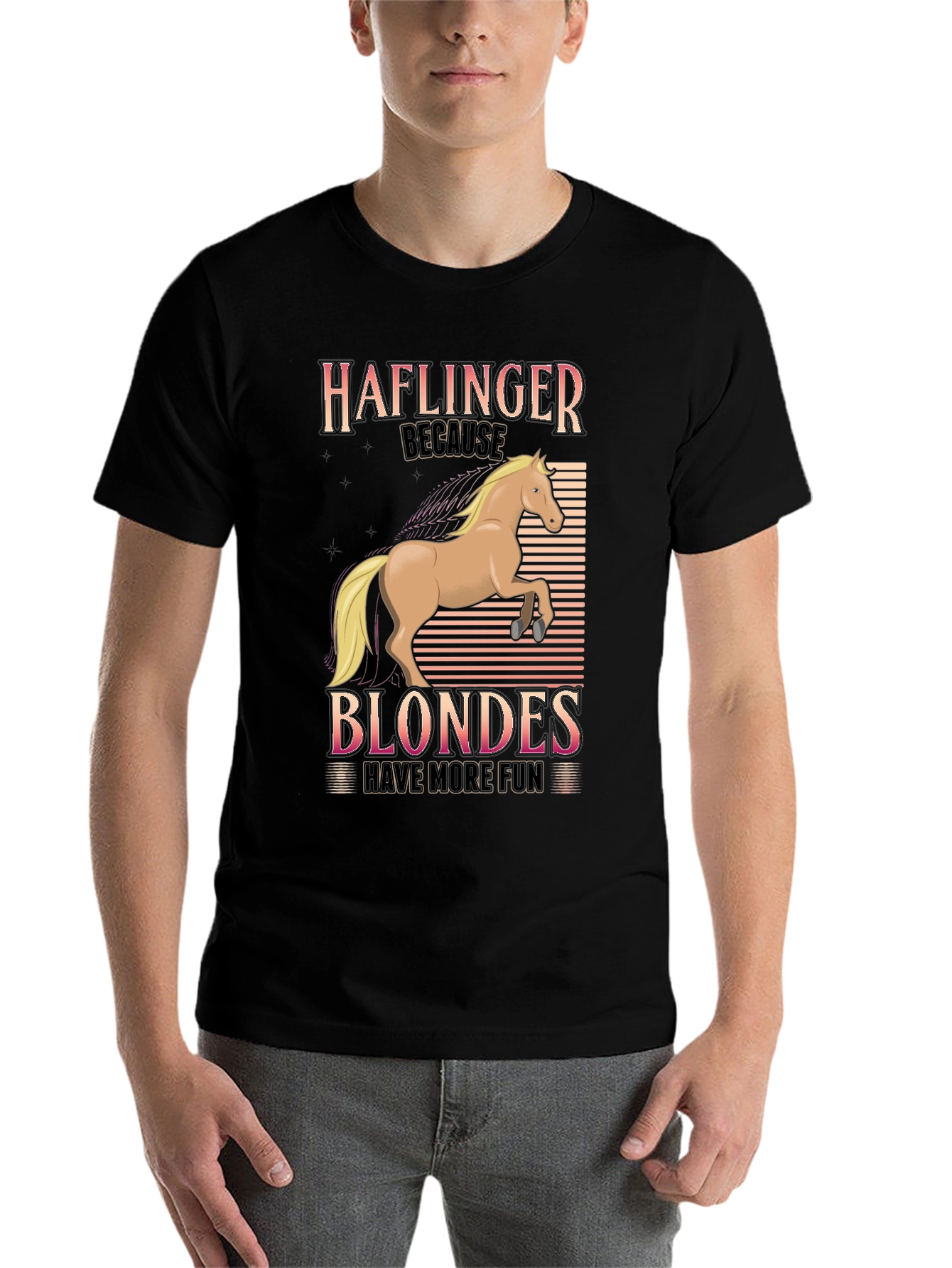Black Haflinger Blondes Have More Fun T-Shirt view 7