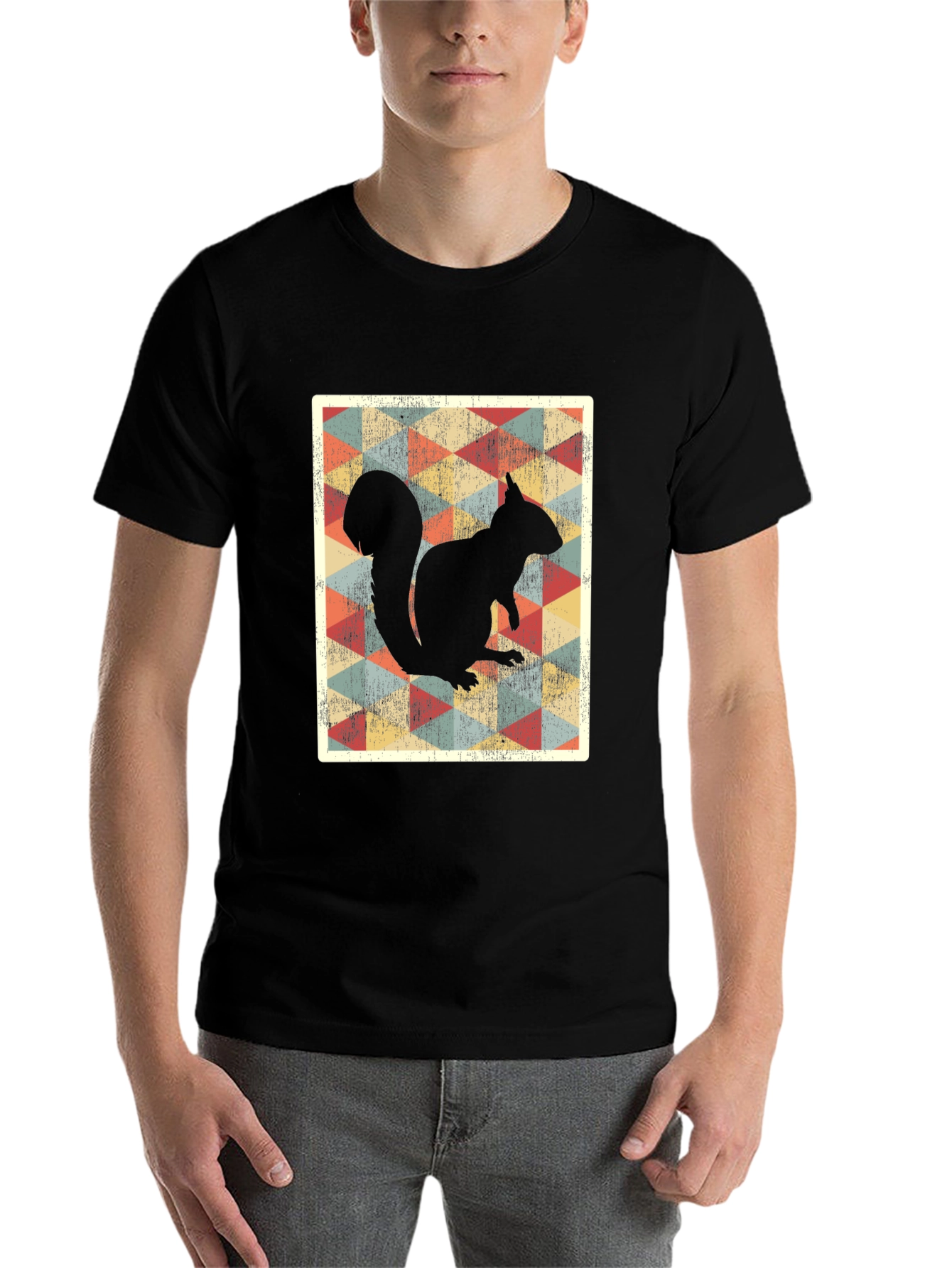 Black Retro Squirrel Graphic Tee - Black Cotton T-Shirt view 7