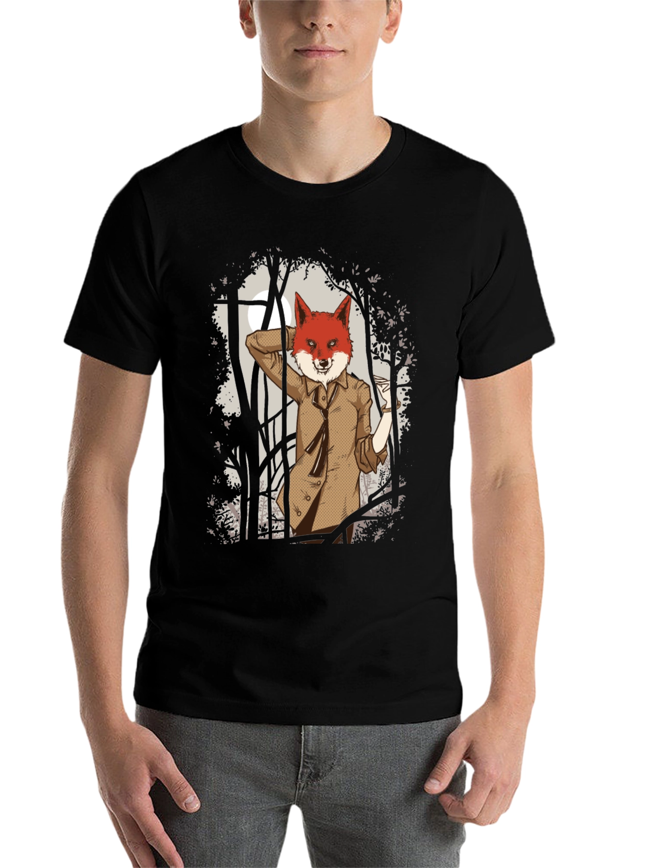 Black Fox in Suit Graphic Tee - Black Cotton T-Shirt view 7