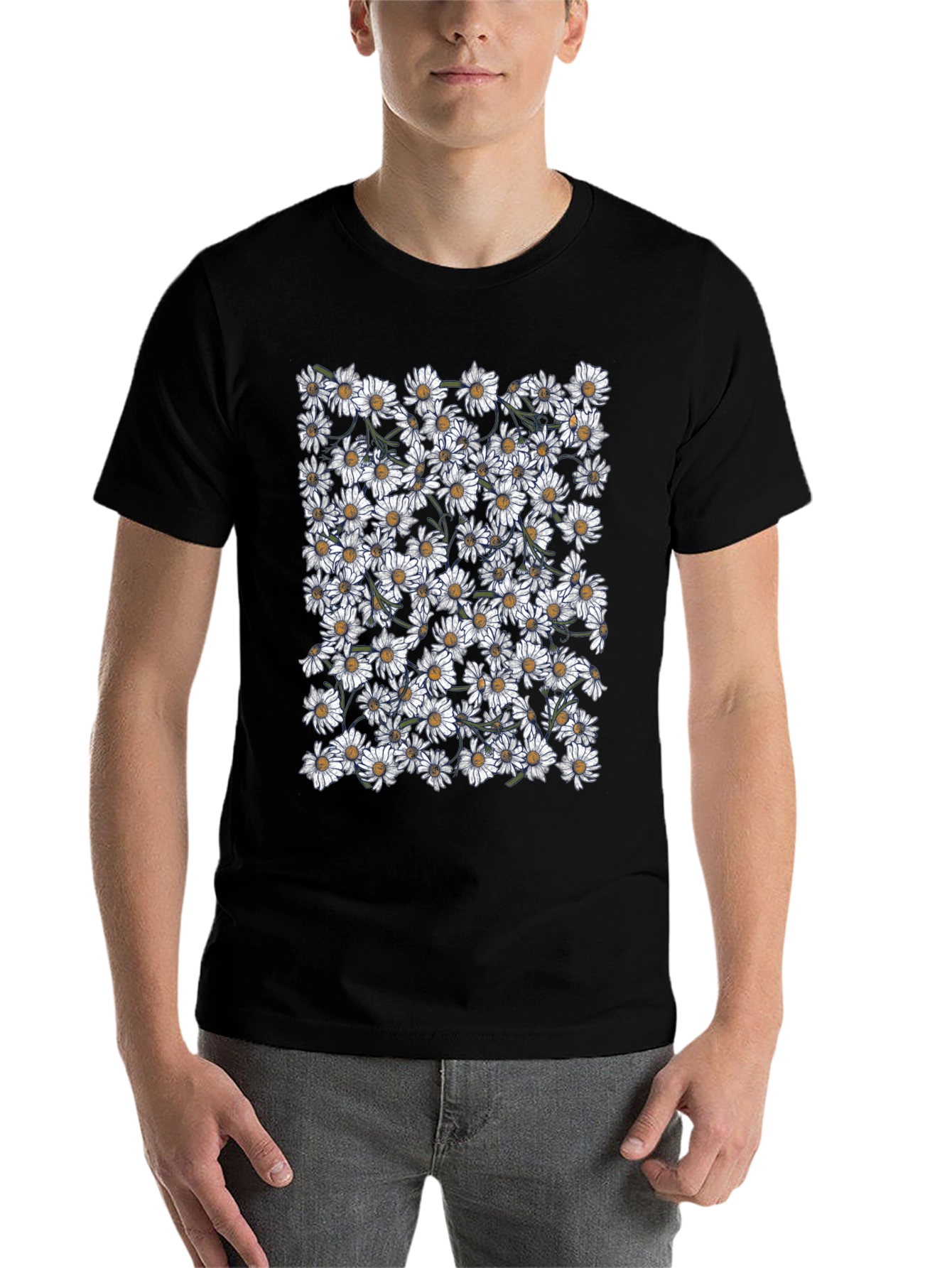 Black Daisy Flower Print T-Shirt view 7