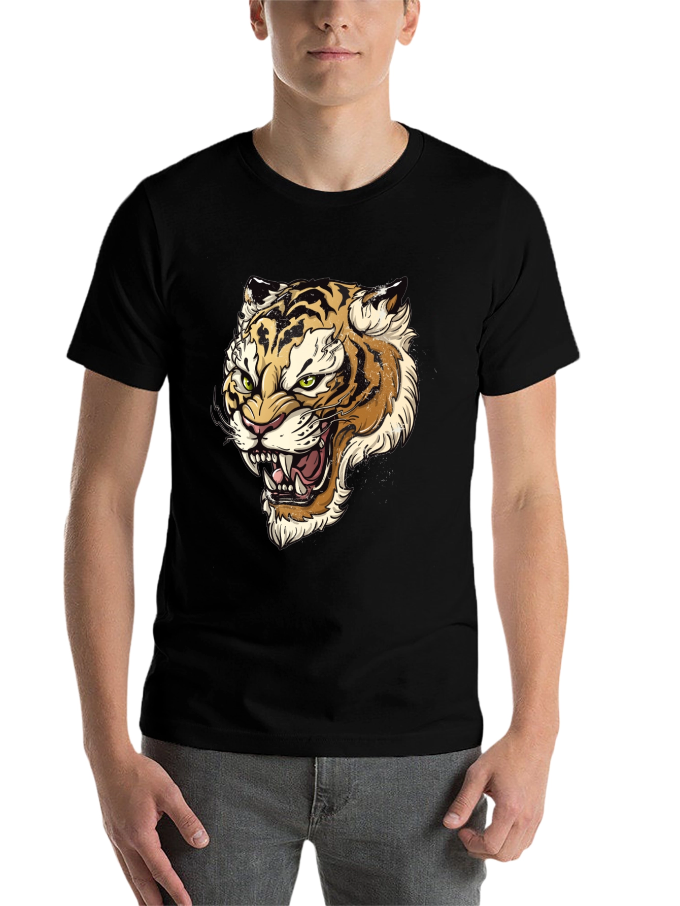 Black Tiger Graphic Print Men's T-Shirt view 7
