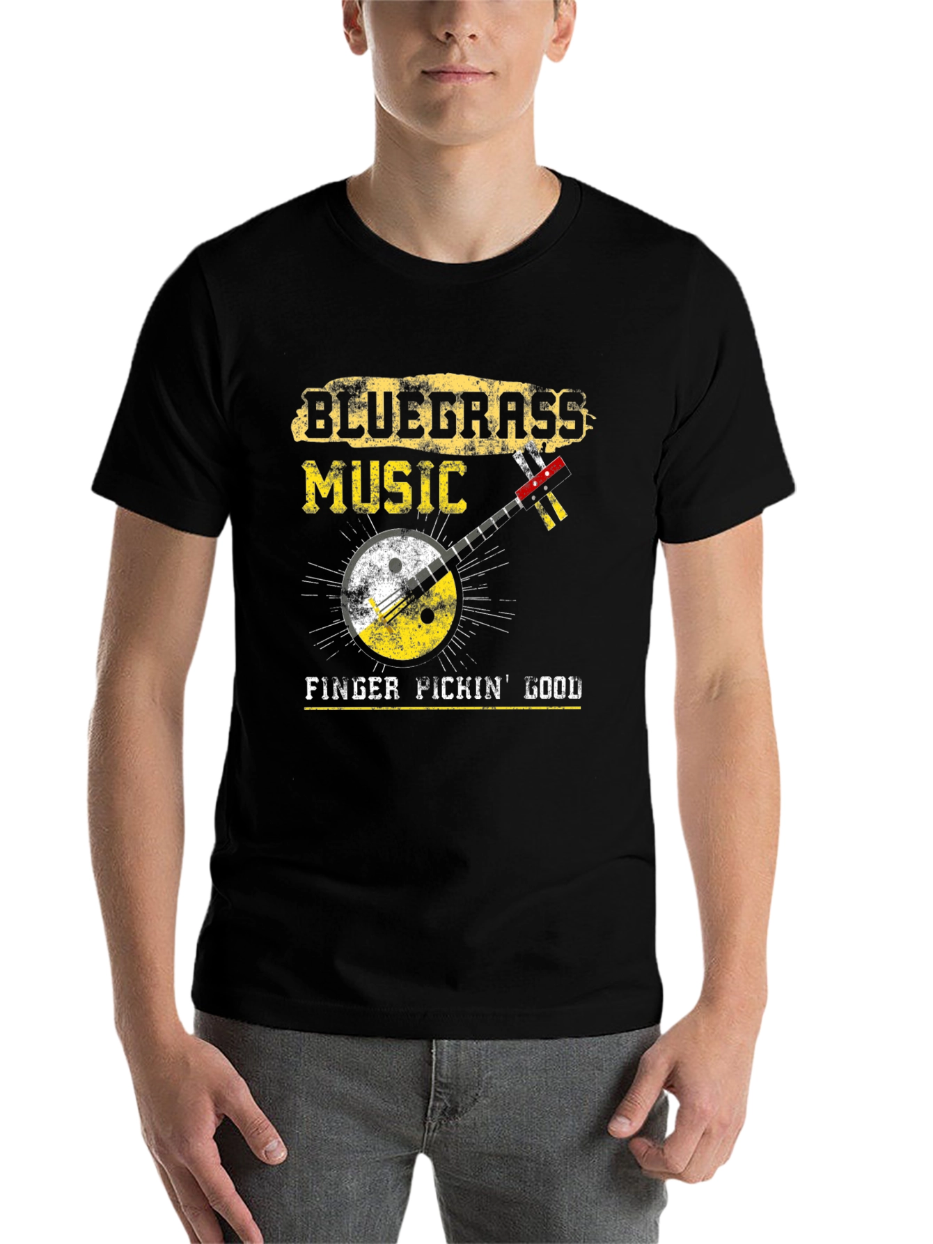Black Bluegrass Music Banjo Graphic T-Shirt view 7