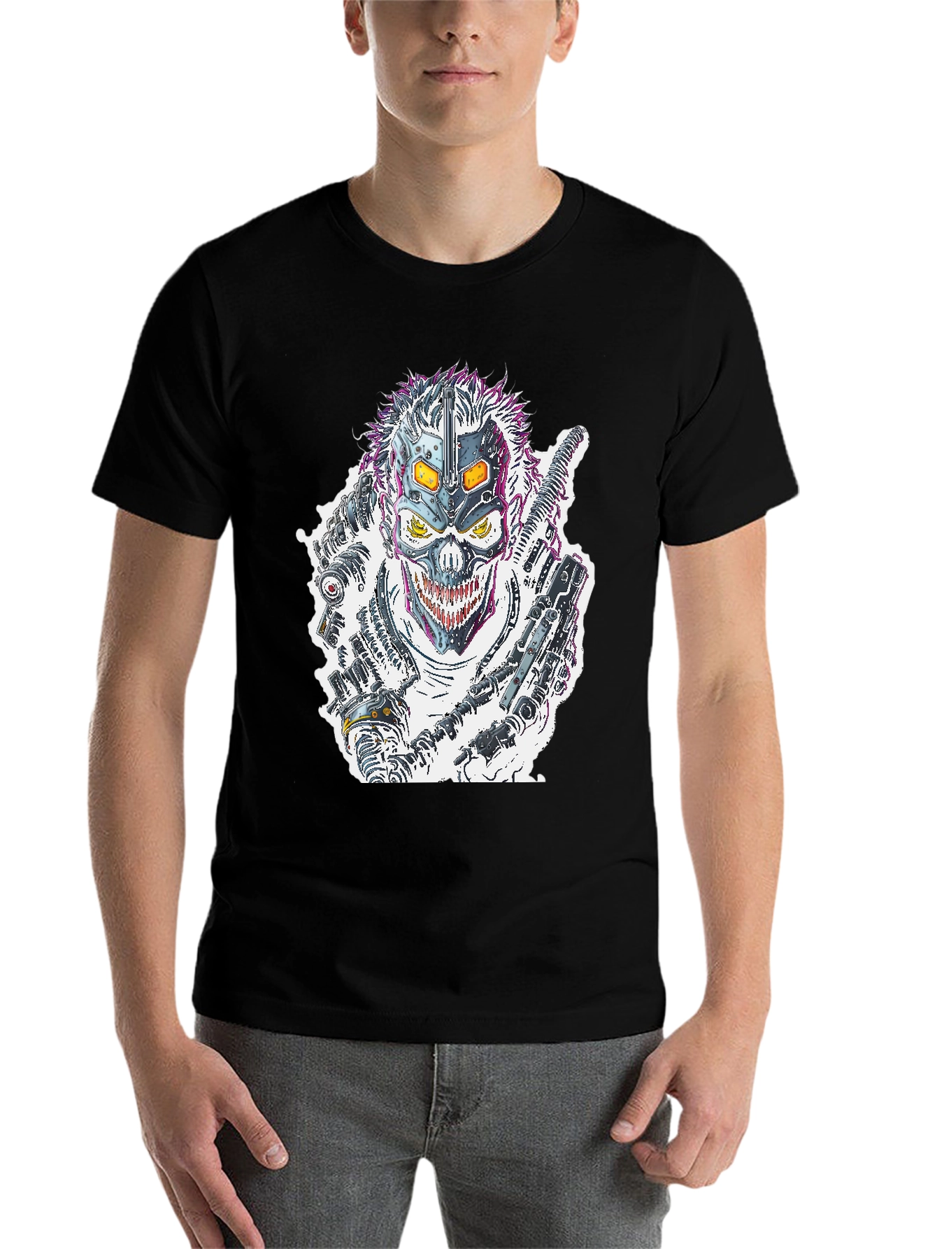 Black Cyberpunk Skull T-Shirt - Futuristic Graphic Tee view 7