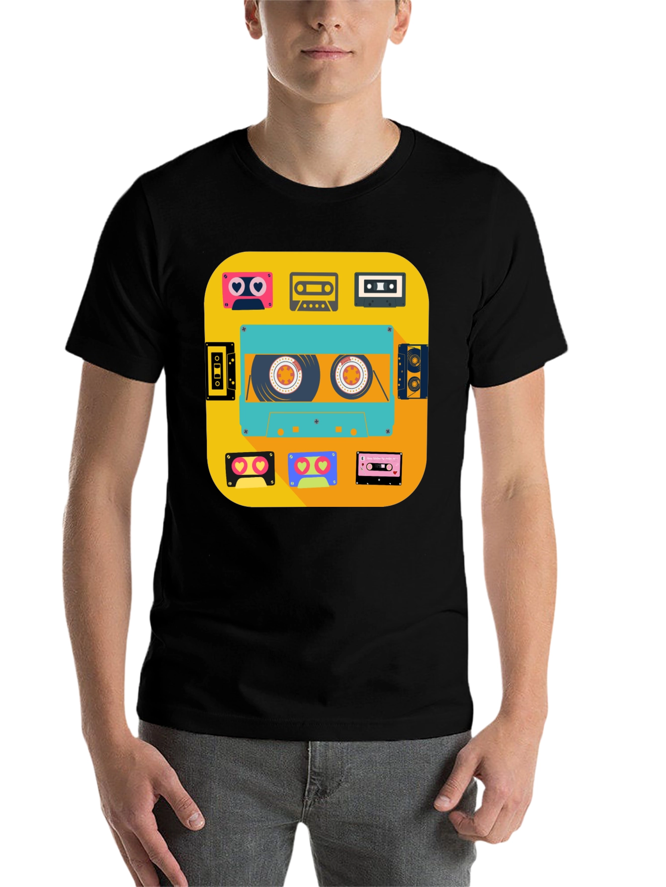 Black Retro Cassette Tapes Graphic Tee - Vintage Style view 7