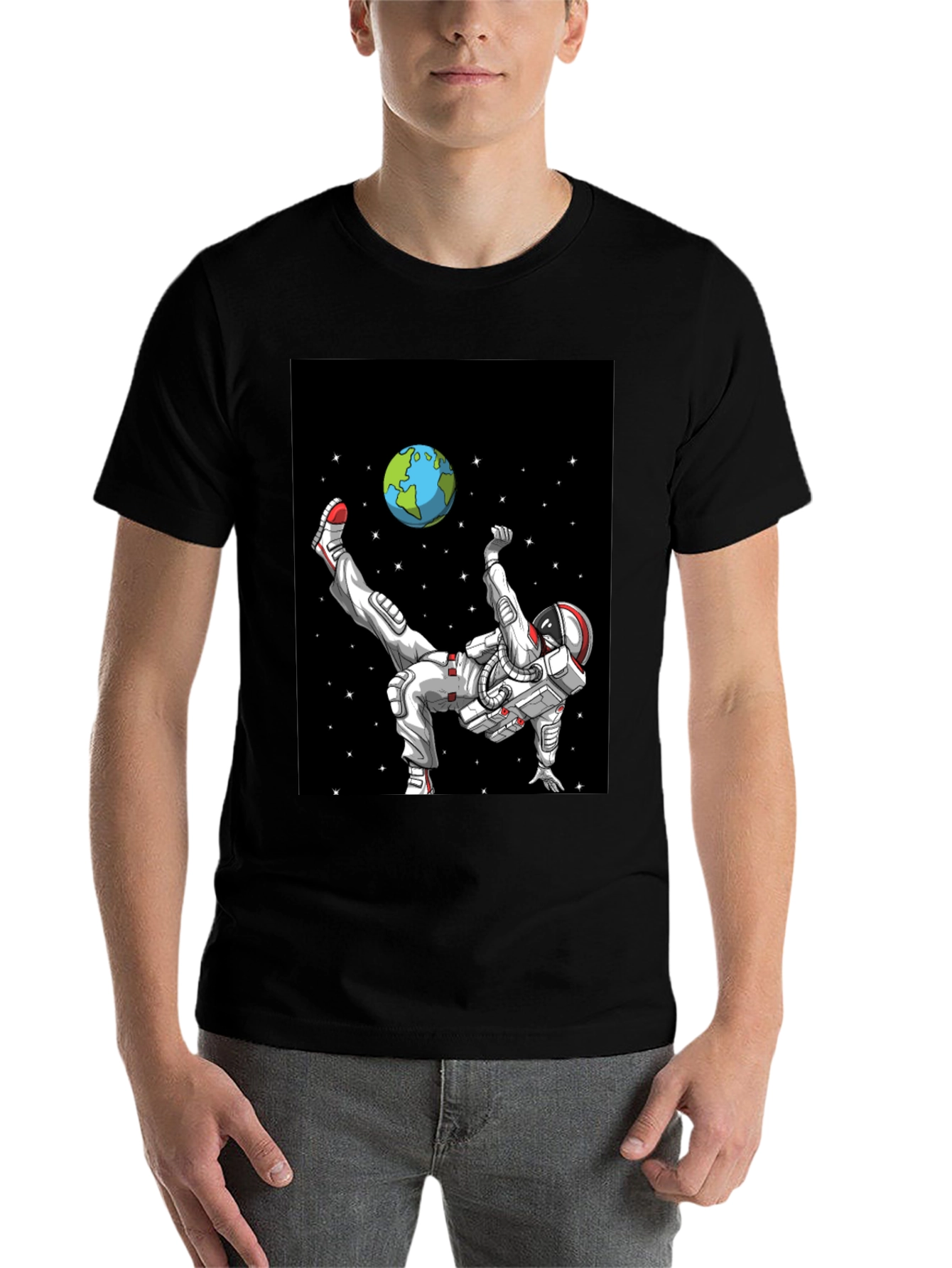 Black Astronaut Soccer T-Shirt - Space Kick! view 7