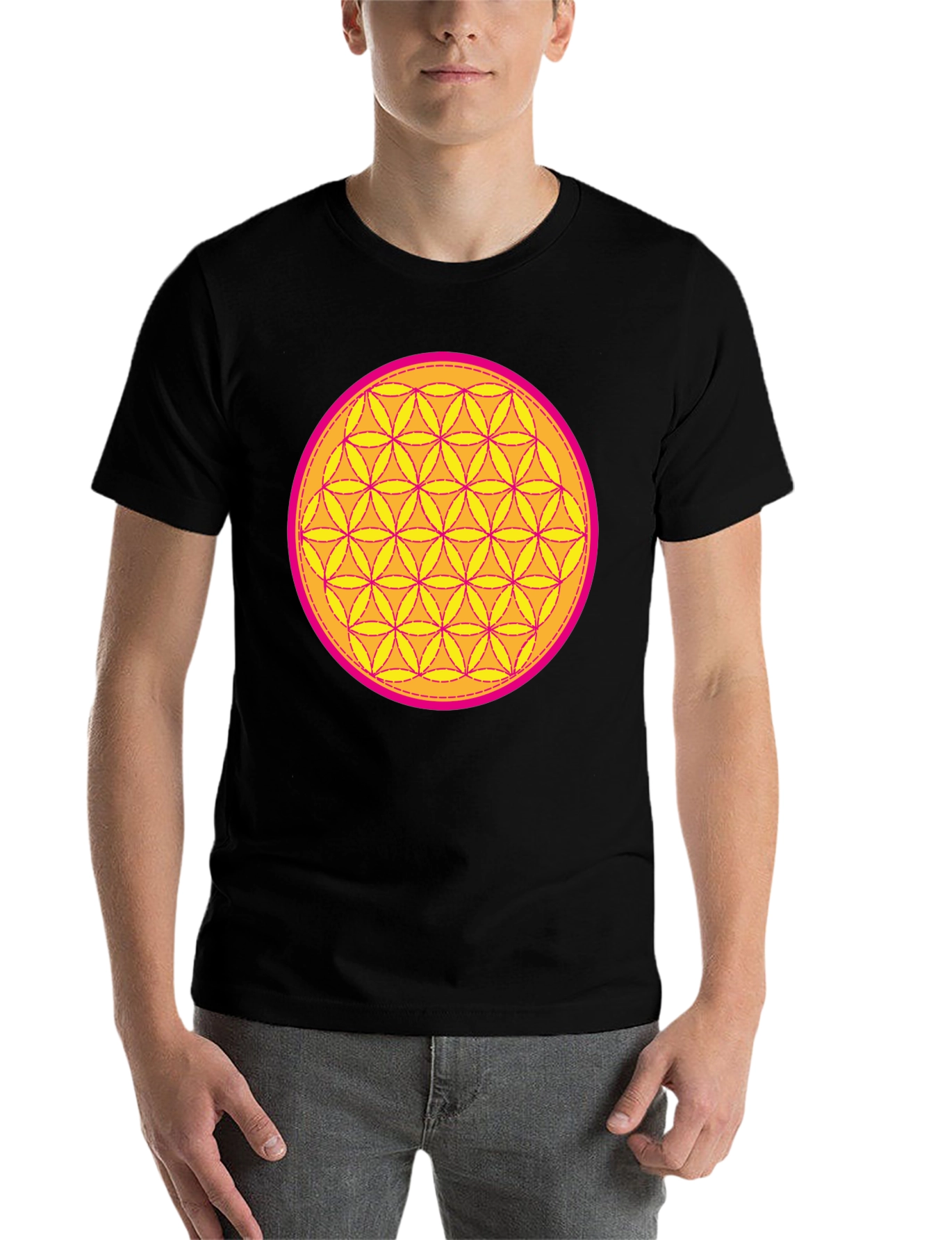 Black Sacred Geometry Flower of Life T-Shirt view 7