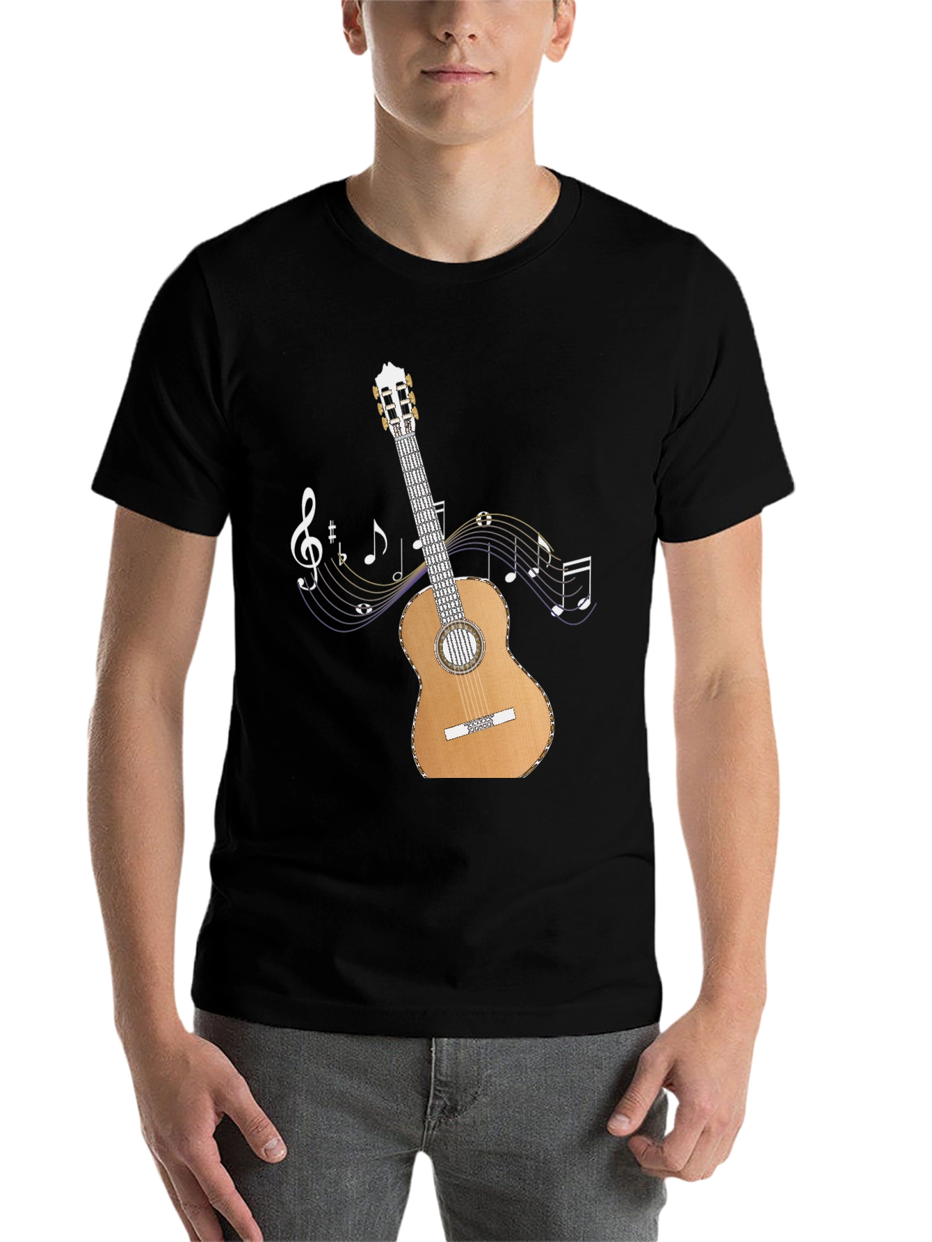 Black Guitar Music Notes Graphic T-Shirt view 7