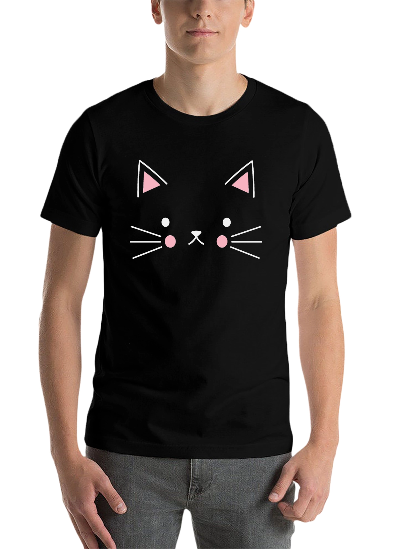 Black Cute Black Cat Face Graphic T-Shirt view 7