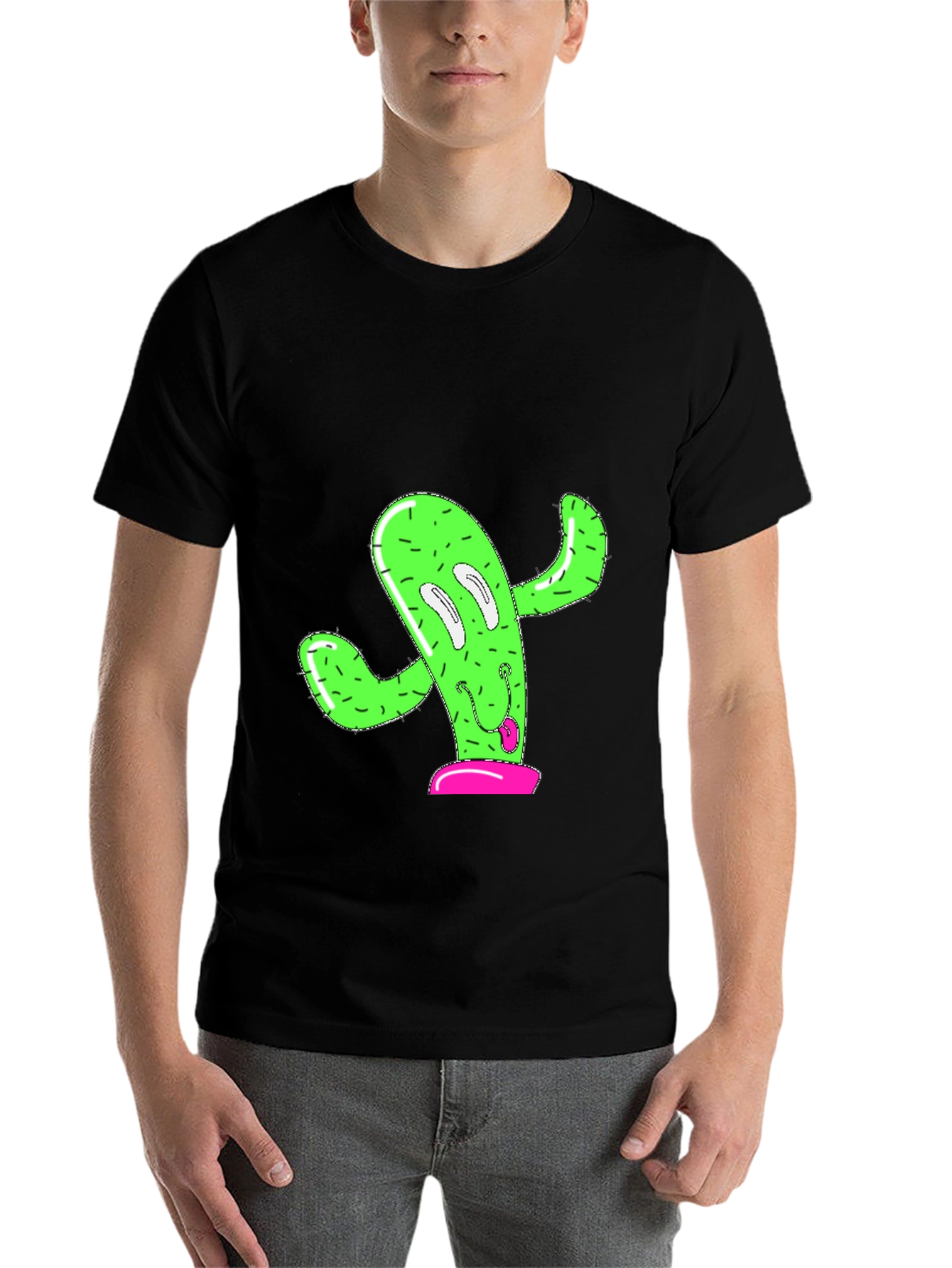 Black Funny Cactus Graphic Tee - Black Cotton T-Shirt view 7