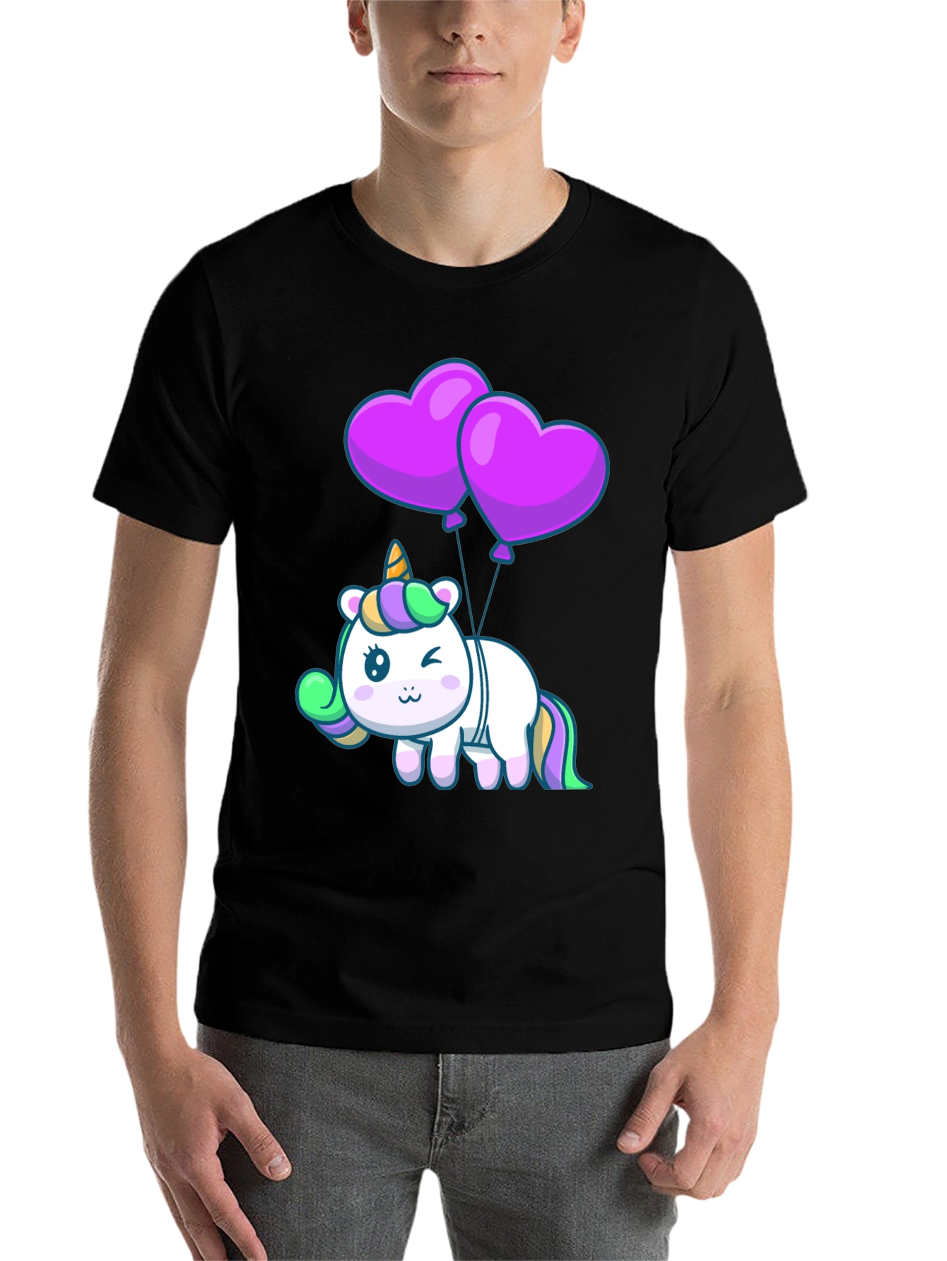 Black Unicorn Heart Balloons Graphic Tee - Black view 7