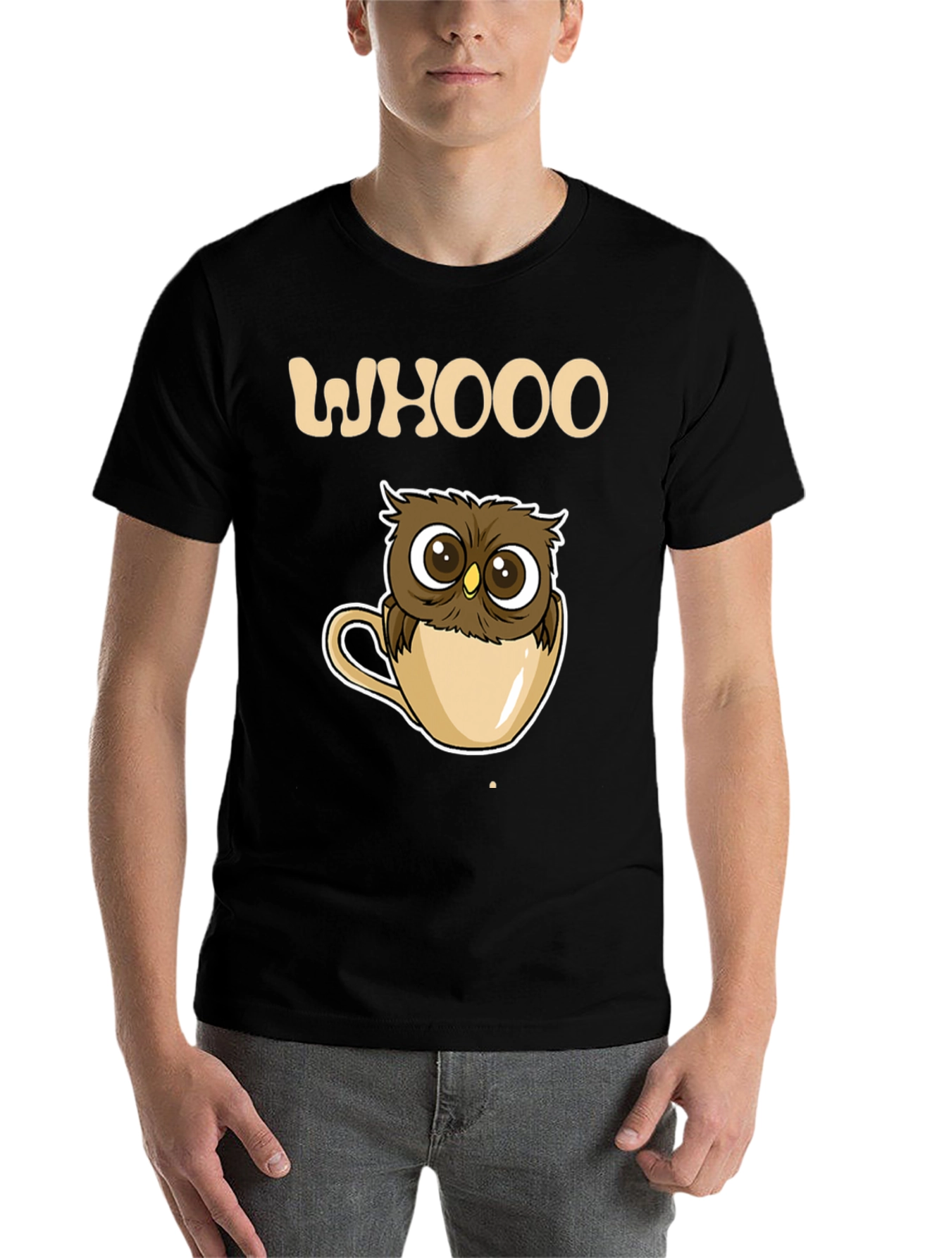 Black Whooo Owl Coffee Cup T-Shirt - Cute & Cozy! view 7